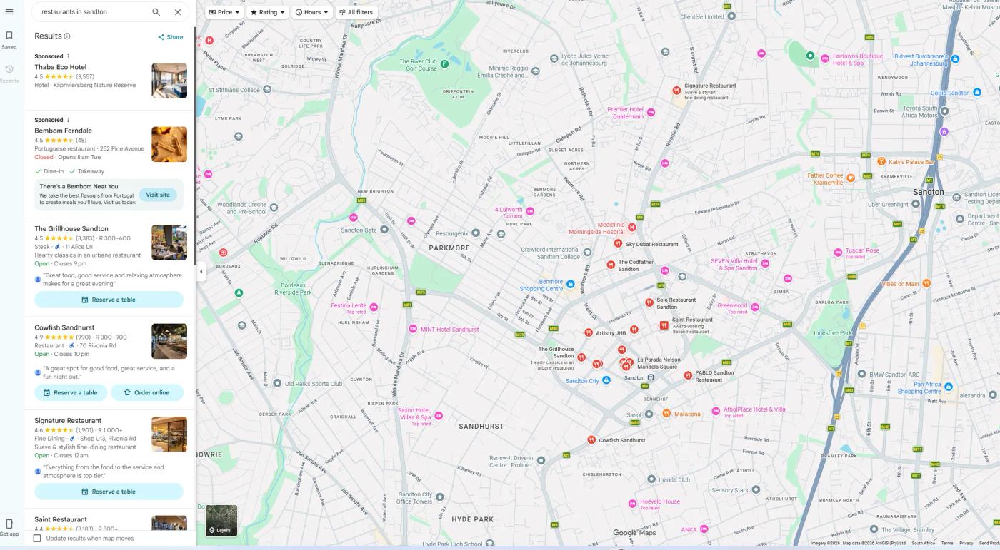 Google maps ads appear at the top left