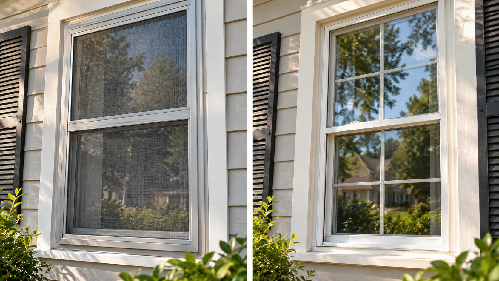Storm windows vs regular windows installed on a traditional home