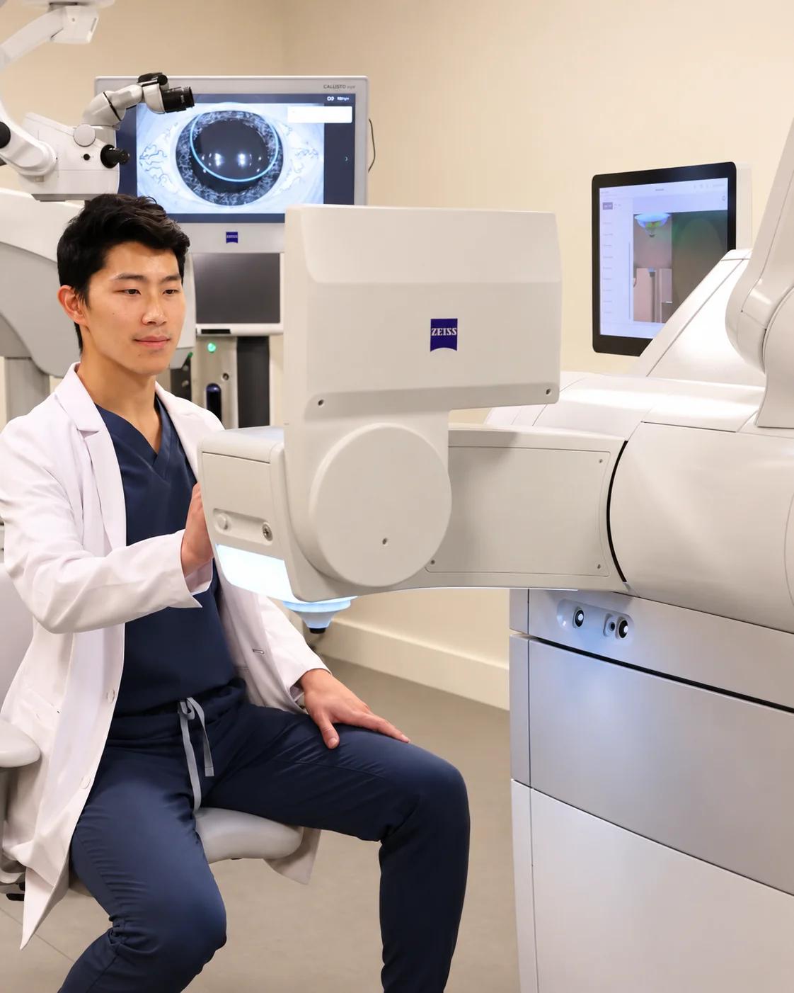 Clinician seated beside ZEISS laser equipment at Lucēre Vision.