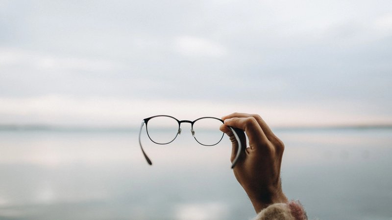 Person holding black-framed eyeglasses