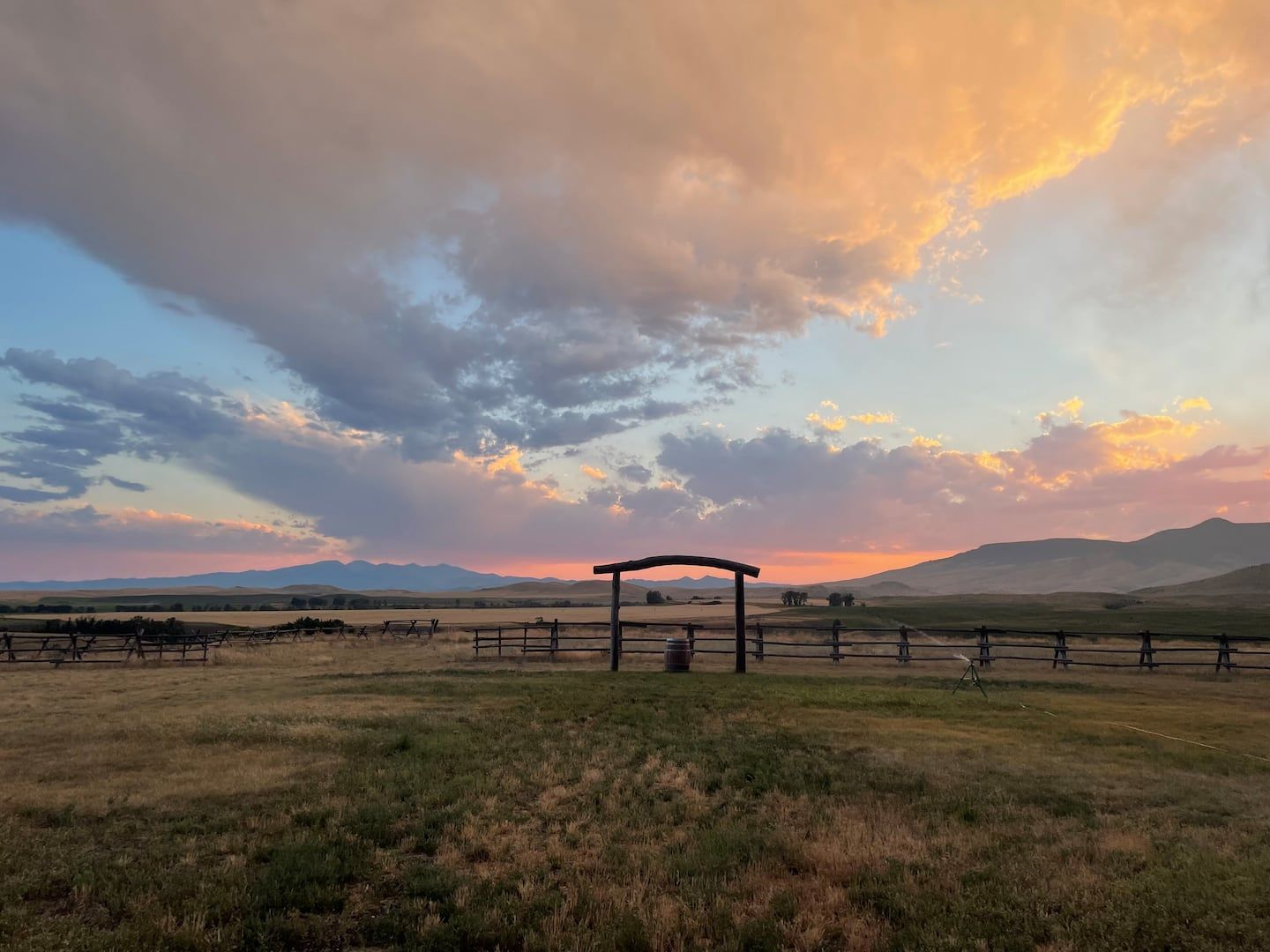 Log archway at sunset in the Northfield