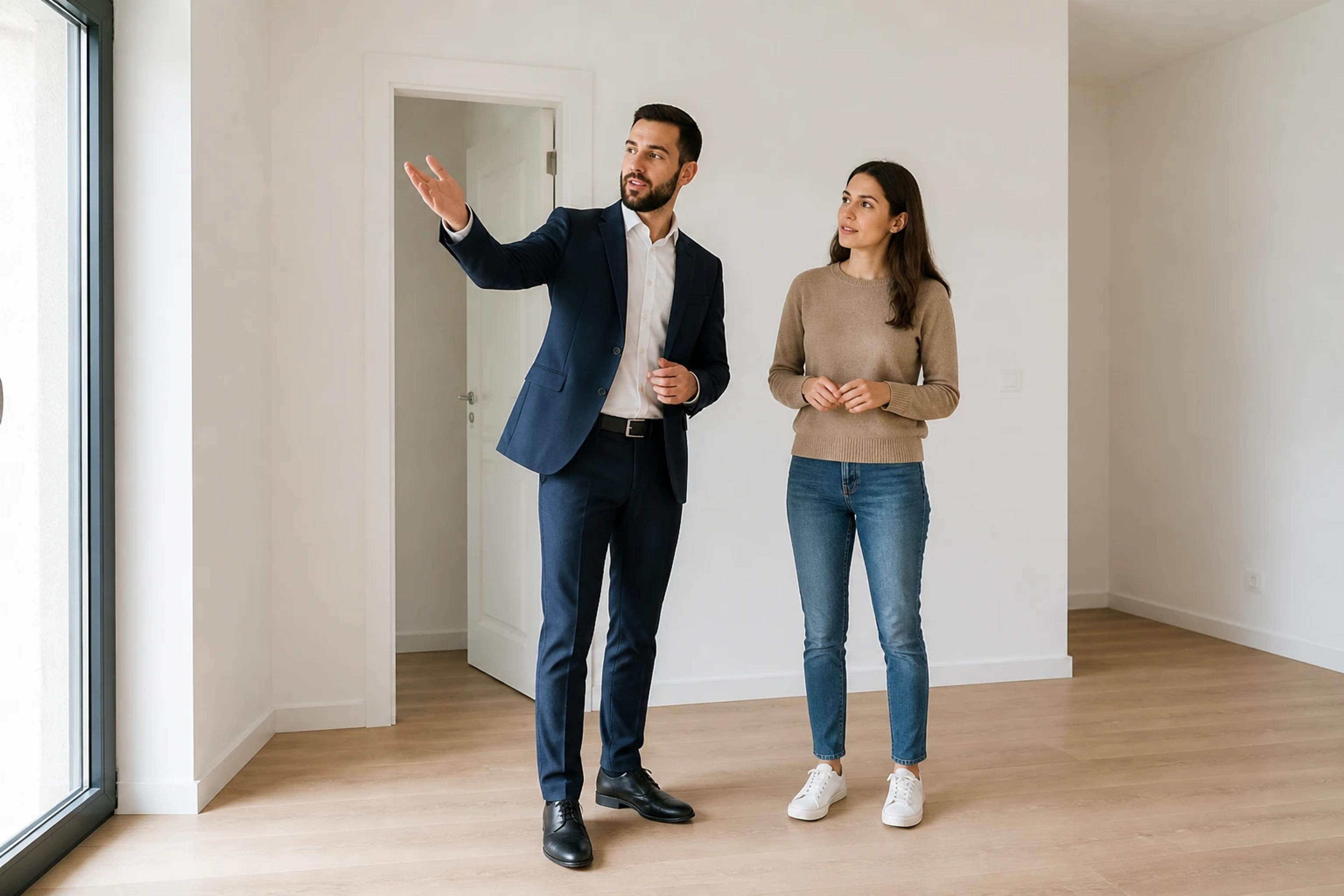 People walking through an unfurnished residential interior
