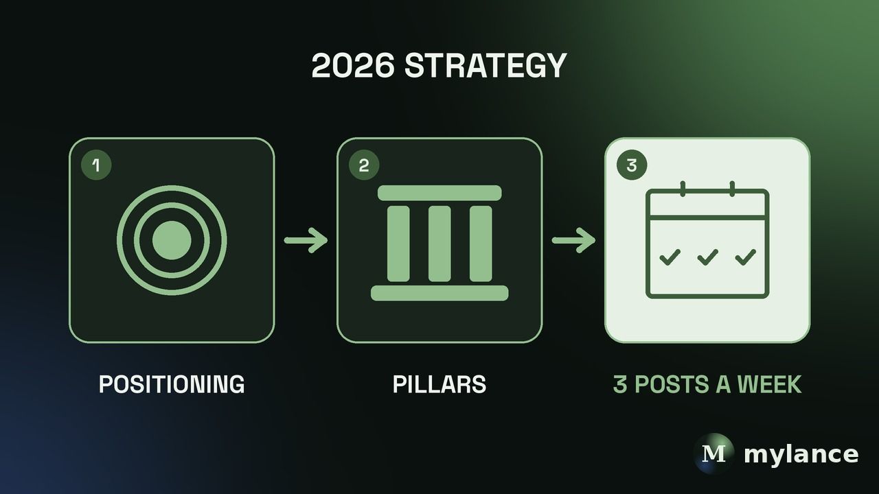 Three-step LinkedIn content strategy for 2026: positioning first, then content pillars, then three posts a week.