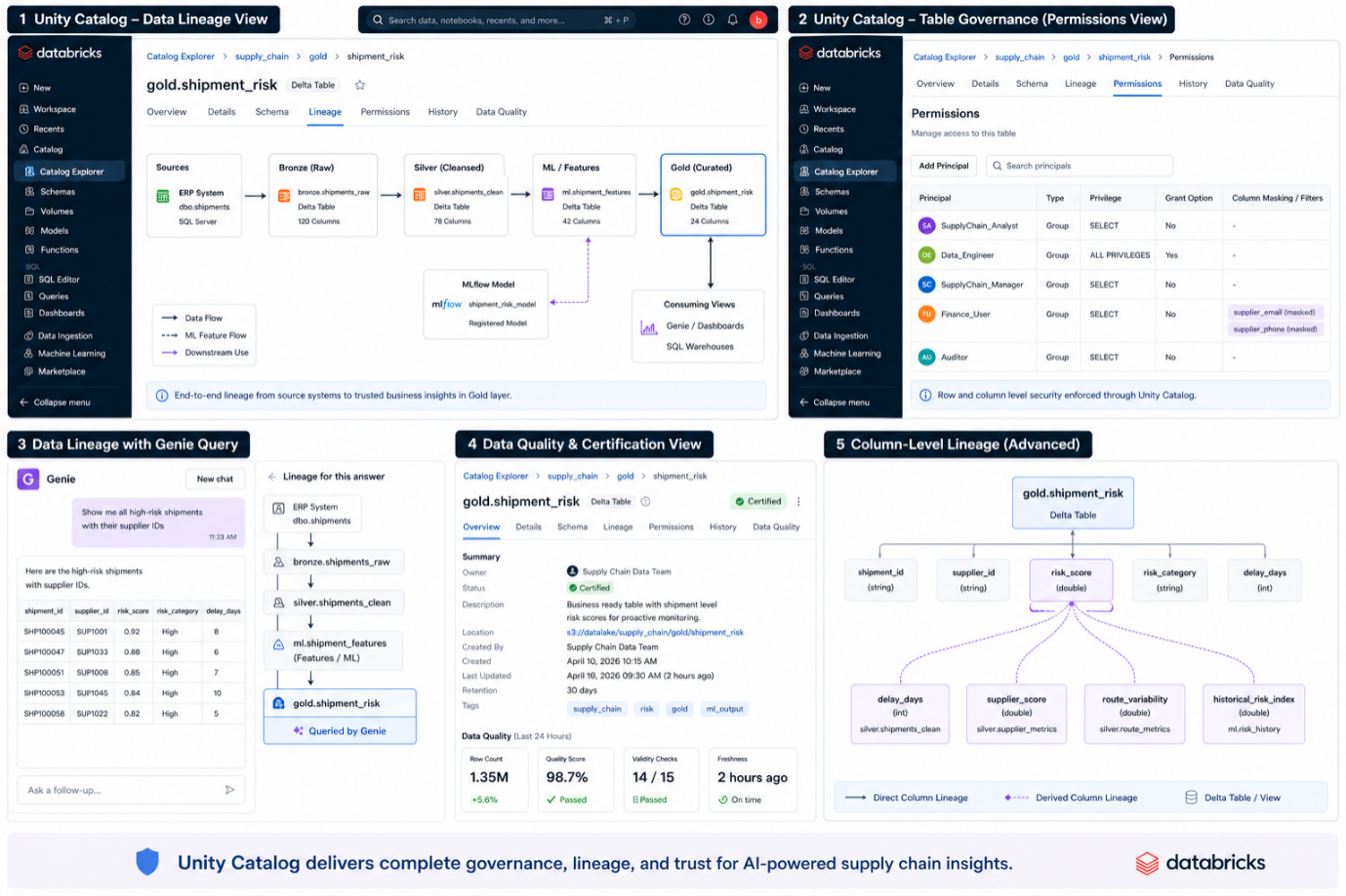 Unity Catalog lineage and governance view