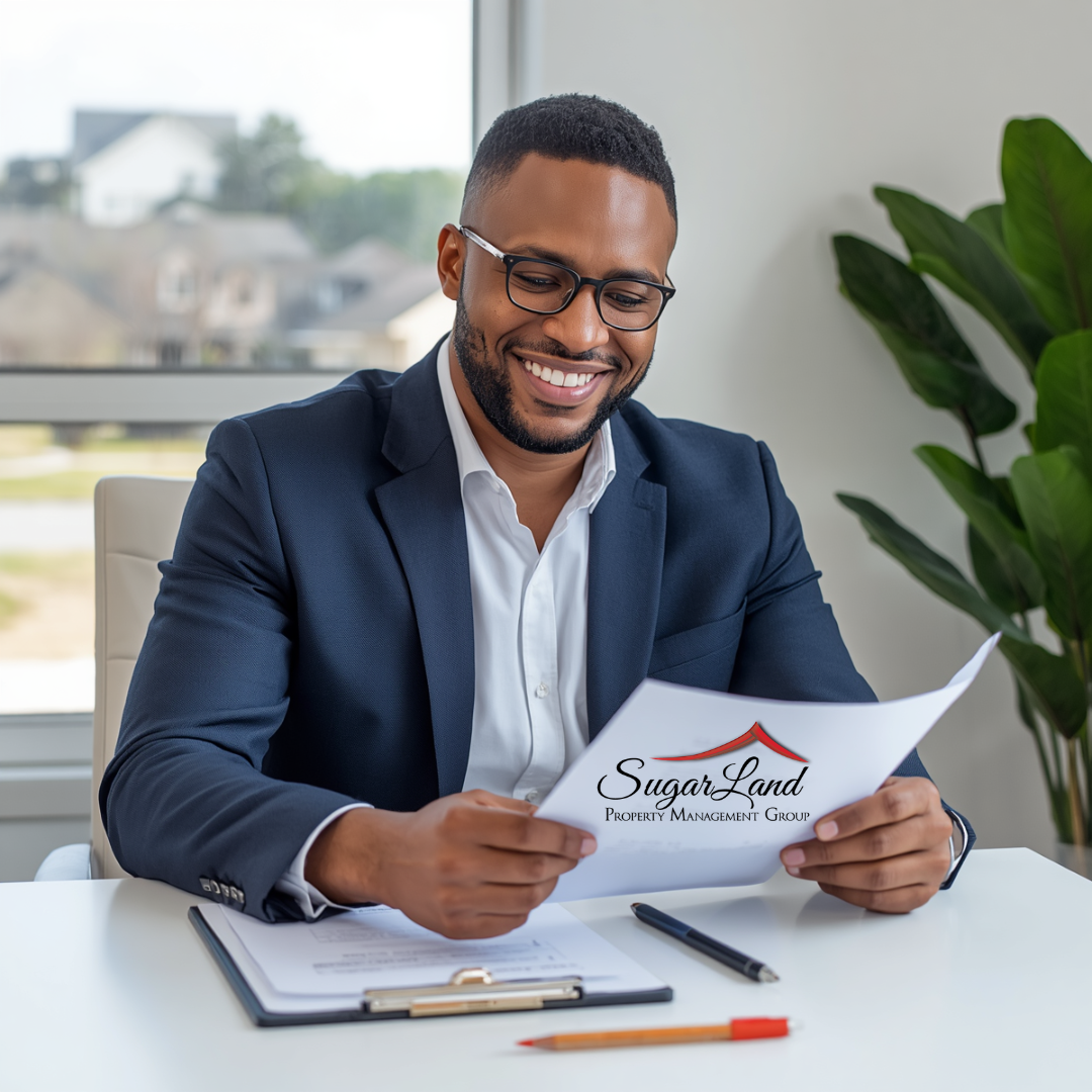 Landlord reviewing property management agreement for Richmond TX rental property