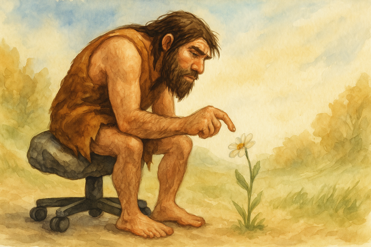 Caveman on his office chair