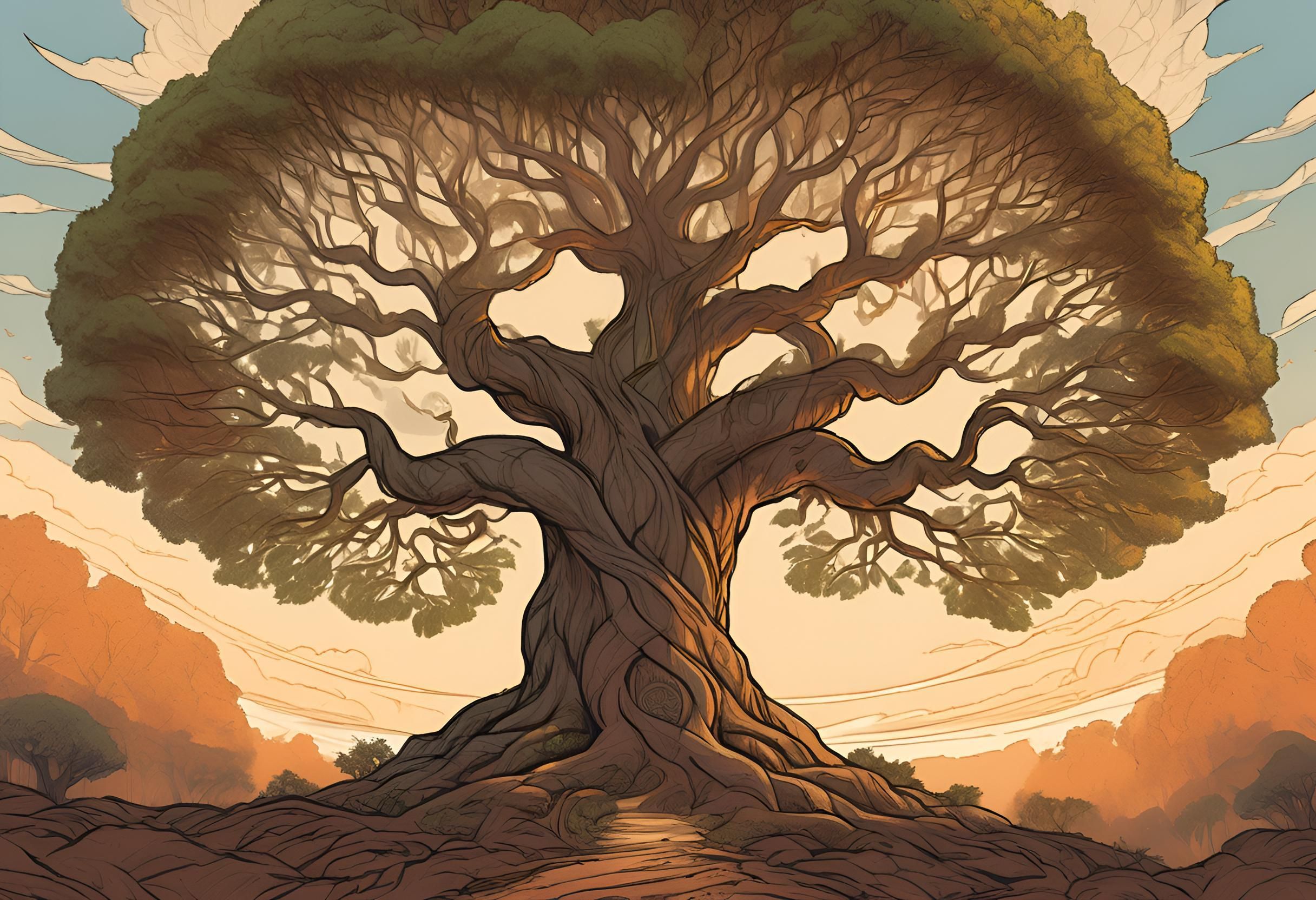 it is a drawing of a tree with a lot of branches and roots signifying wisdom, knowledge bravery, persistence