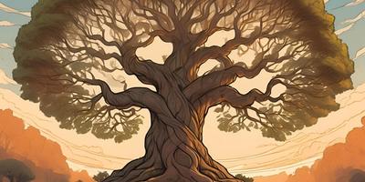 it is a drawing of a tree with a lot of branches and roots signifying wisdom, knowledge bravery, persistence