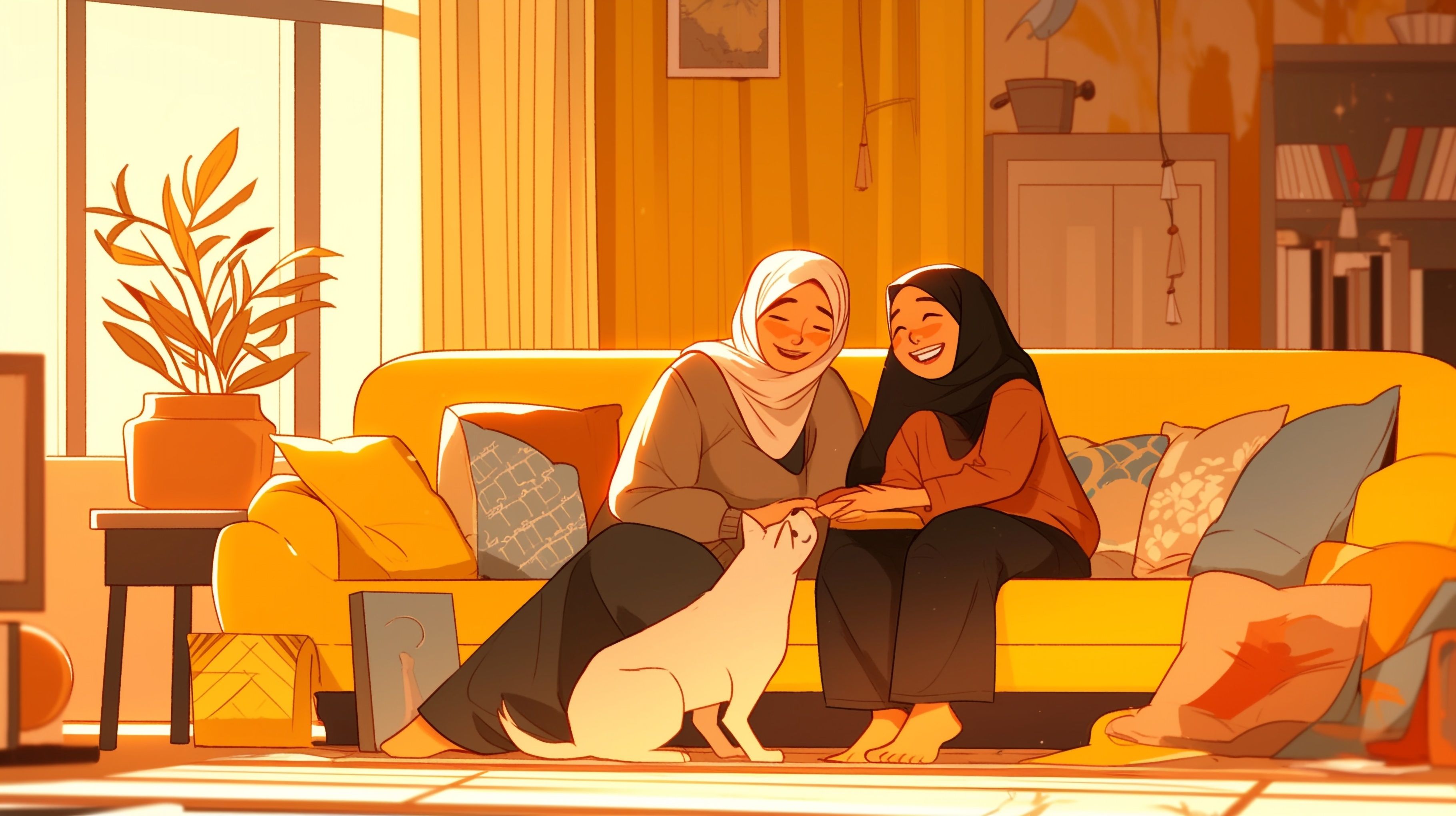 A muslim aged mother talking to her daughter