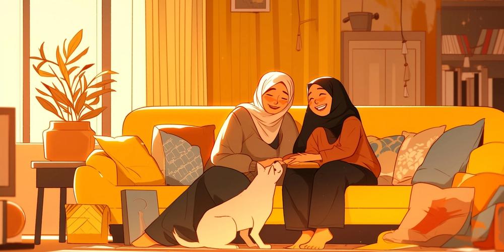 A muslim aged mother talking to her daughter