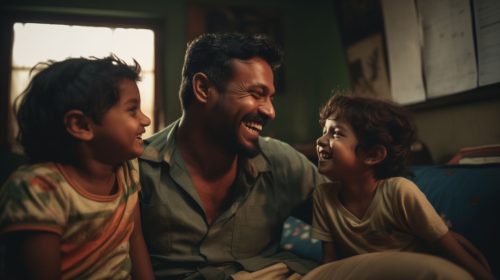 Happy Man with his children