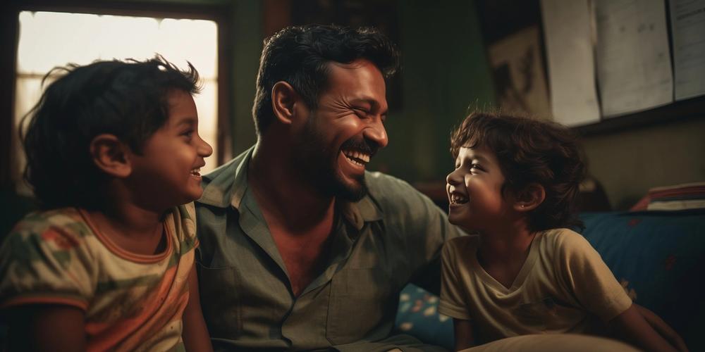 Happy Man with his children