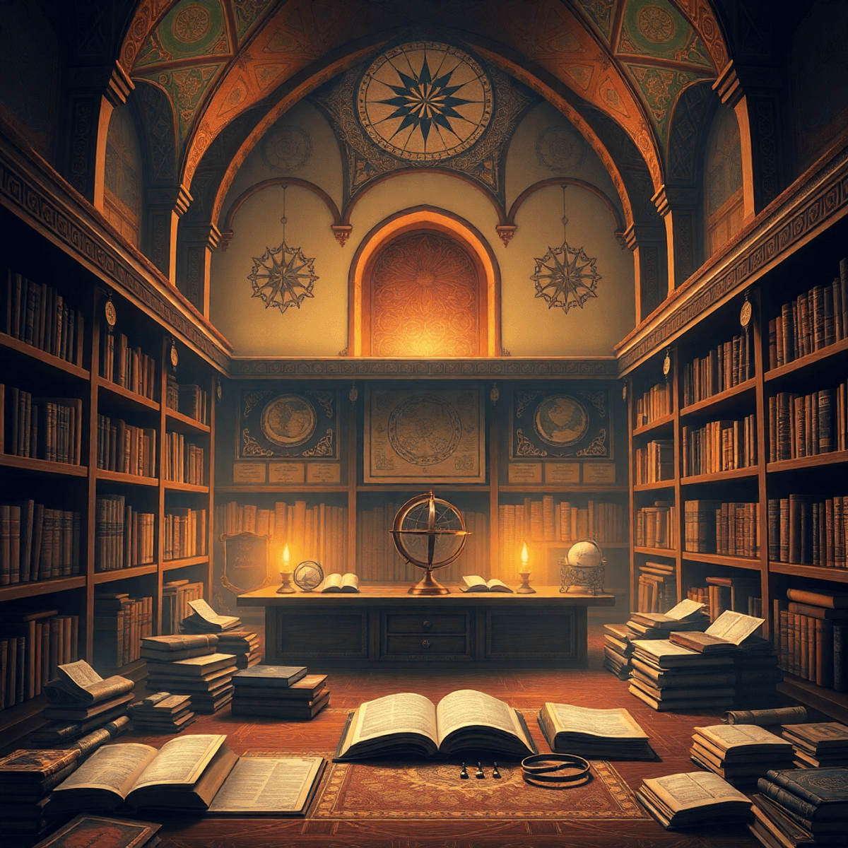 a library filled with lots of books and candles