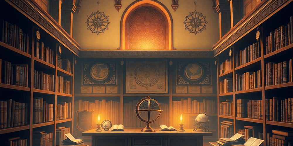 a library filled with lots of books and candles