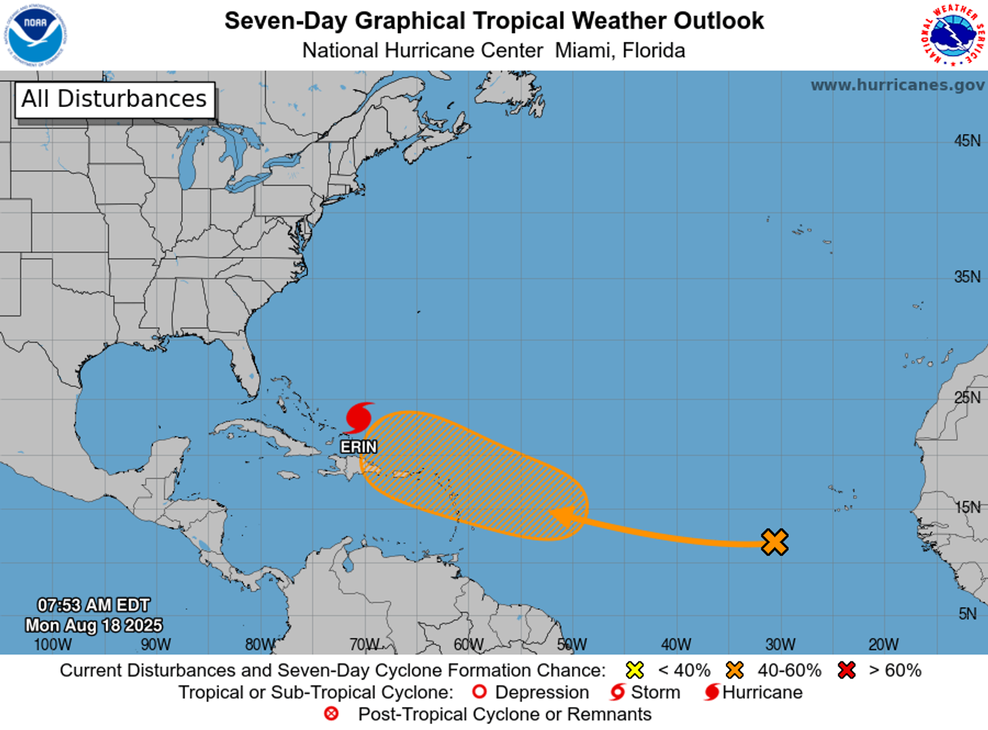 Tropical Disturbance in Atlantic Has 50% Chance of Developing Into Cyclone