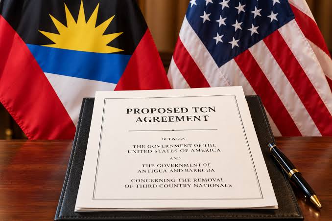 Picture Shows a Agreement and two country flags