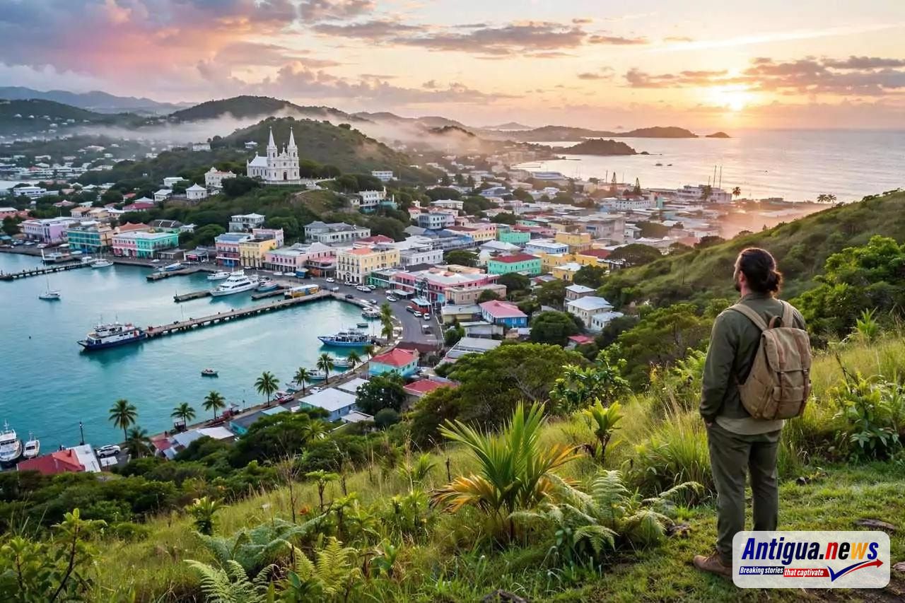 Man standing overlooking a town
