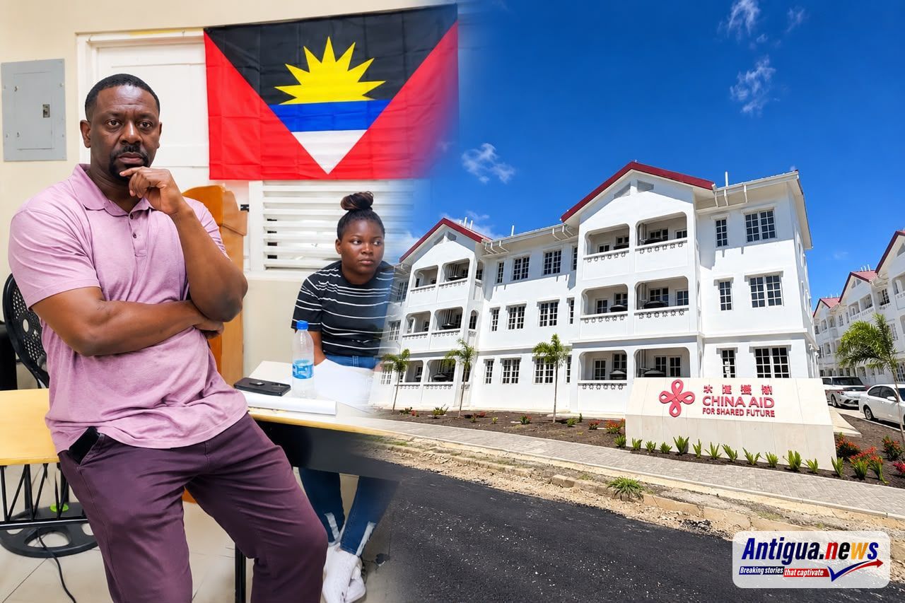 A composite image featuring Kem Hodge, who has been appointed by Cabinet as Facilities Manager of Pelican Court, alongside the newly constructed residential development in Point. Hodge will oversee the management and maintenance of the property as the government introduces regulations aimed at preventing drug-related activities, controlling excessive noise and ensuring a safe and orderly living environment for residents.