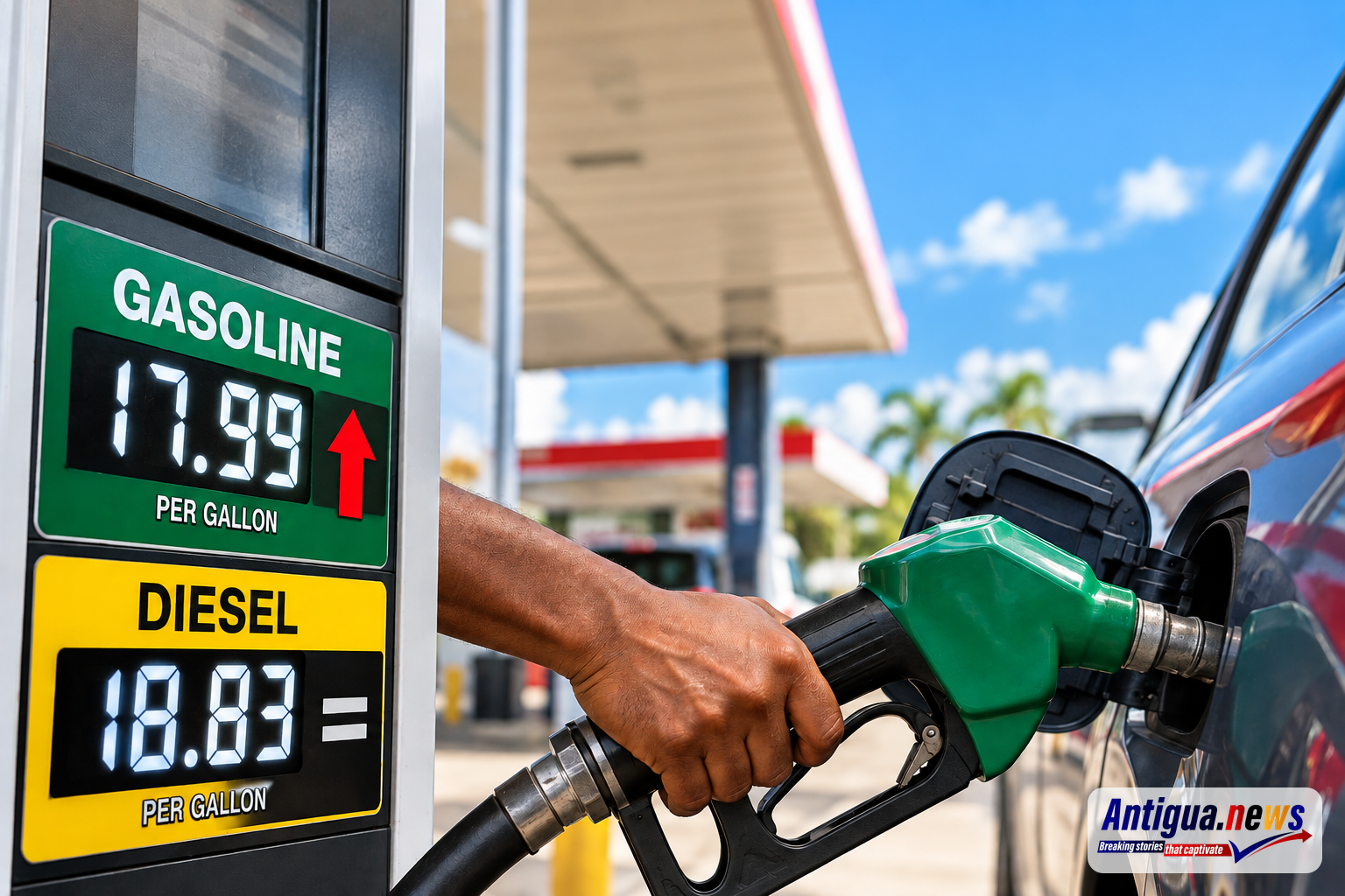 A close-up image of a fuel pump nozzle positioned at a gasoline pump