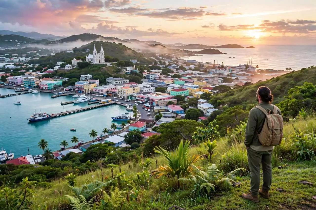 Man standing overlooking a town