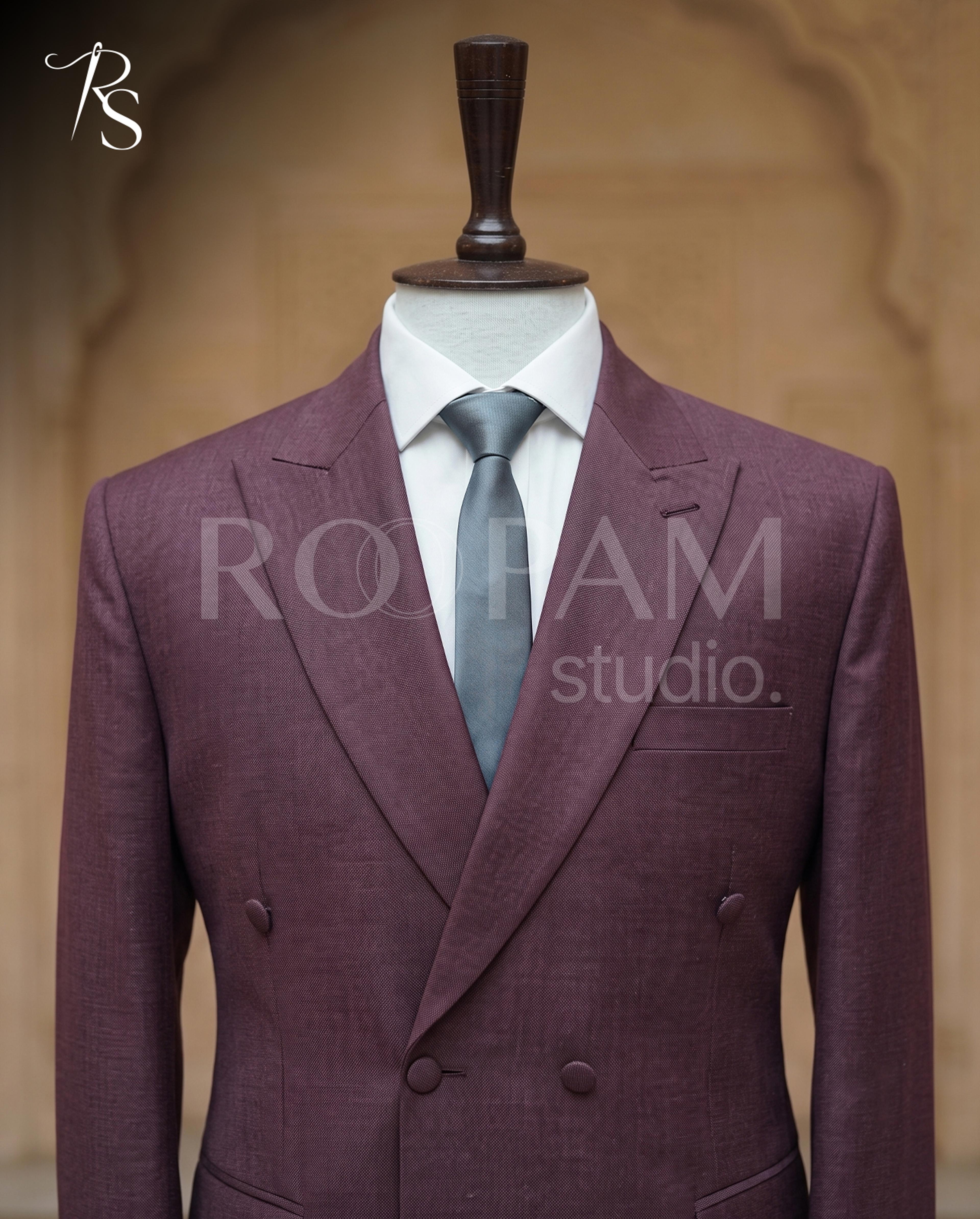 Premium Deep Maroon Double-Breasted Suit (2-Piece) - Thumbnail 2