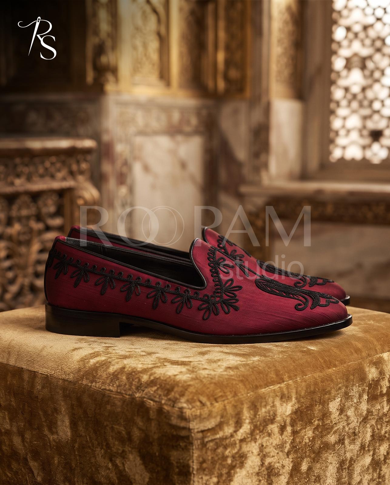 Crimson Noir Embroidered Loafers - Image 1