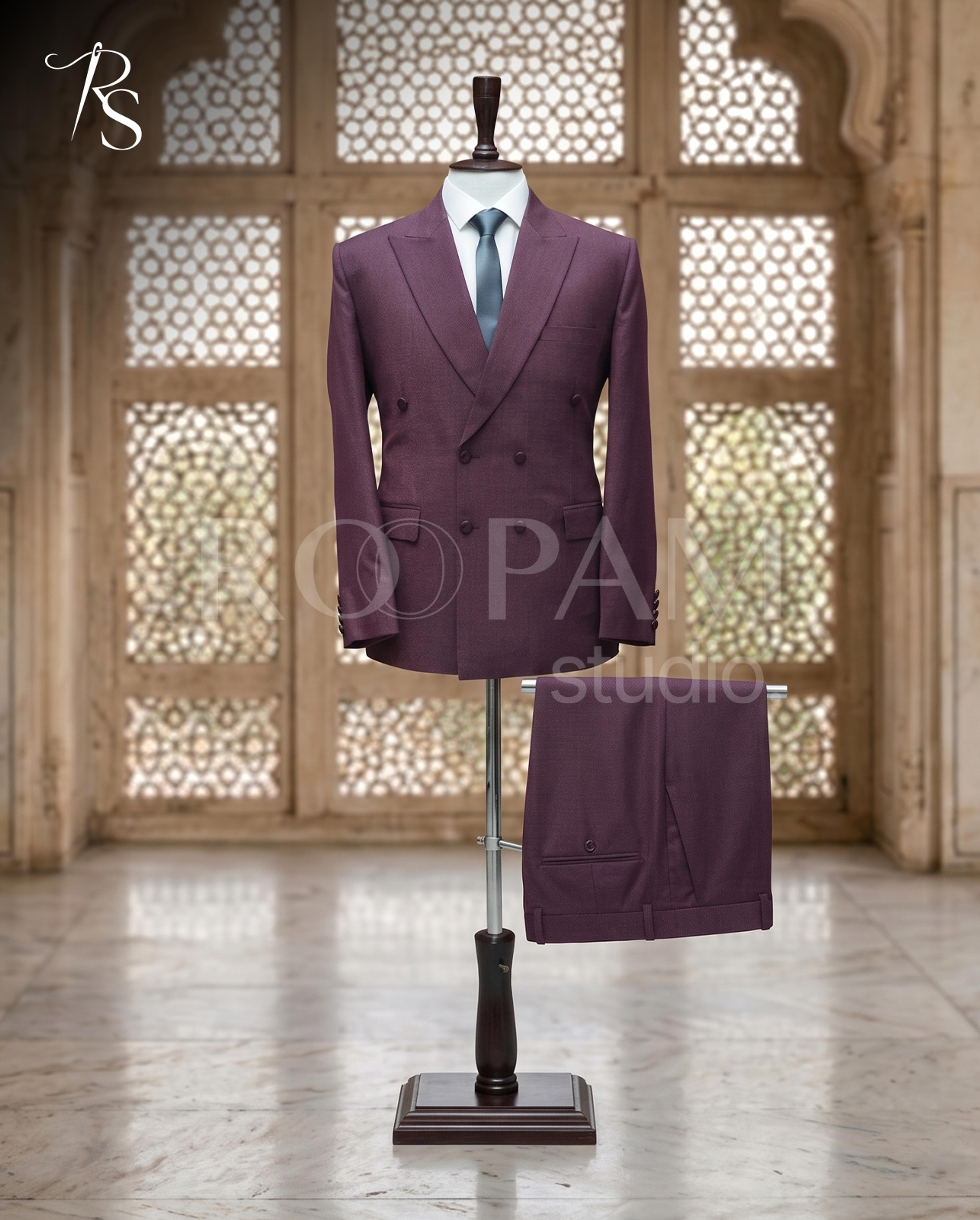 Premium Deep Maroon Double-Breasted Suit (2-Piece) - Thumbnail 3