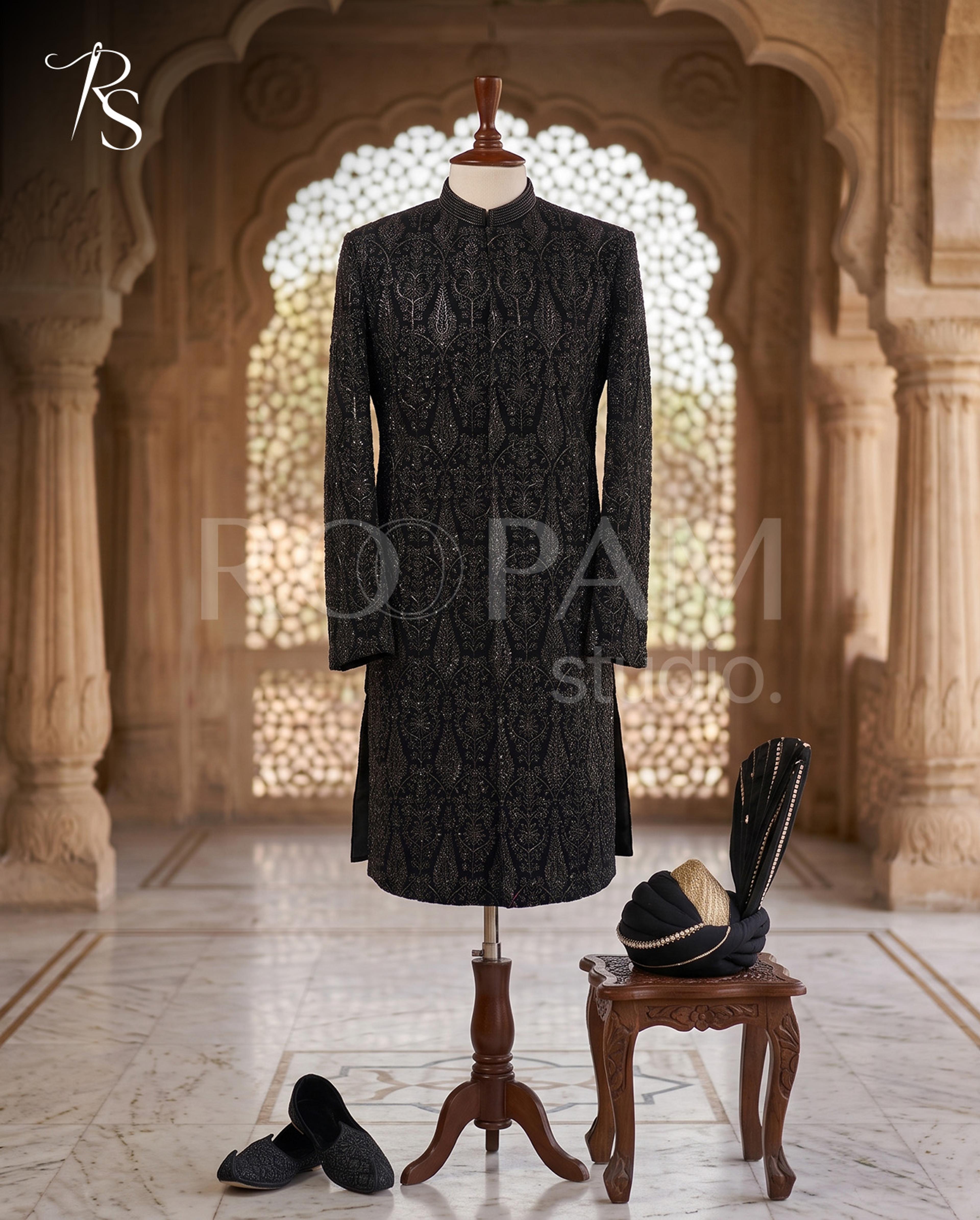 Roopam Studio Midnight Black Embellished Sherwani