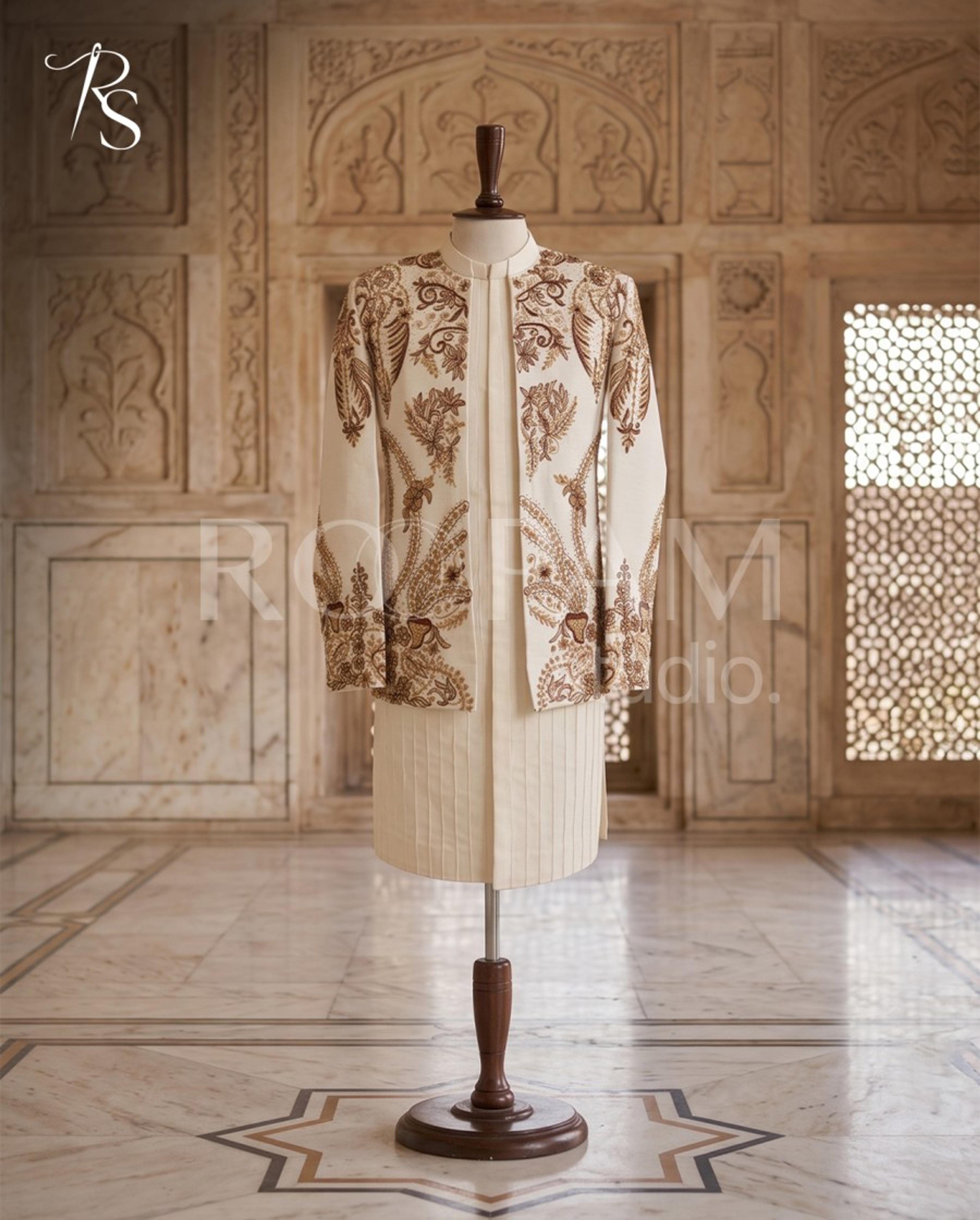 Ivory & Bronze Floral Embroidered Nikkah Prince Coat