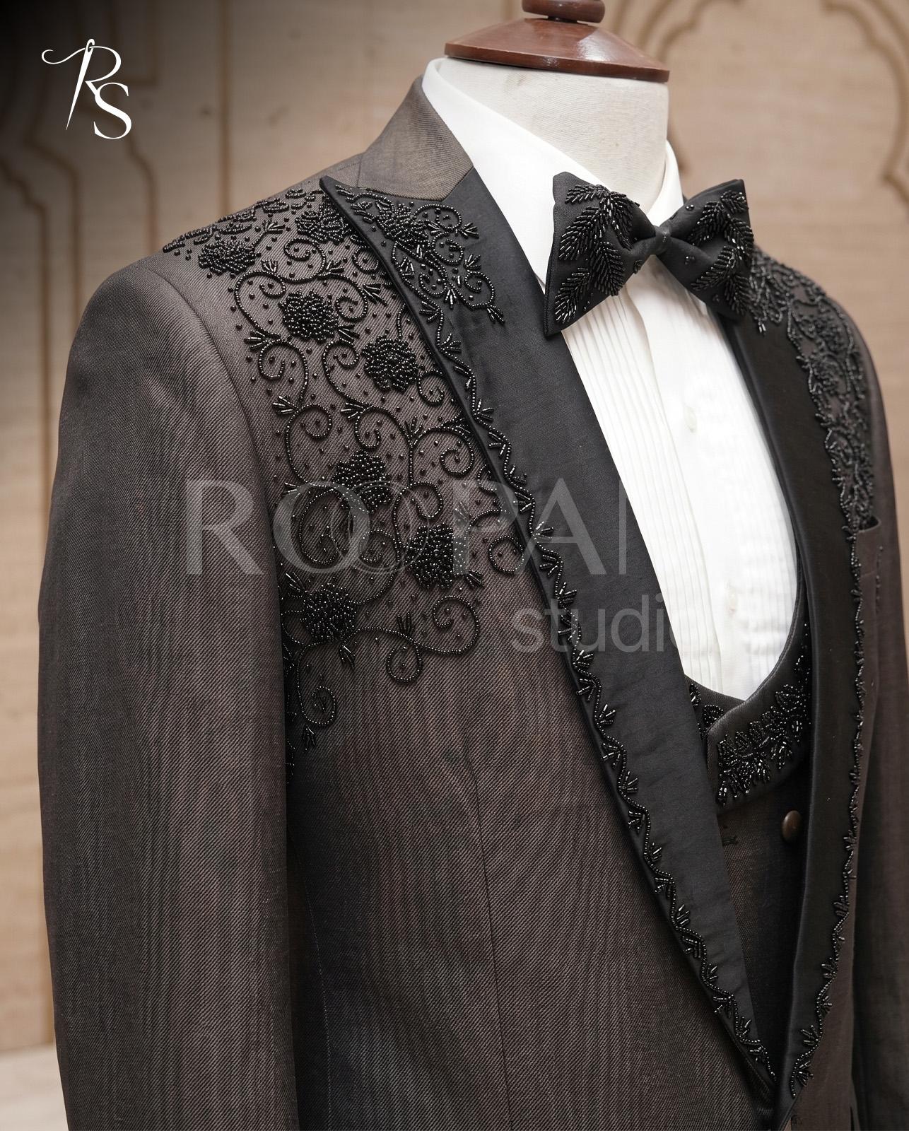 Premium Brown Embellished 3-Piece Tuxedo Suit - Image 1