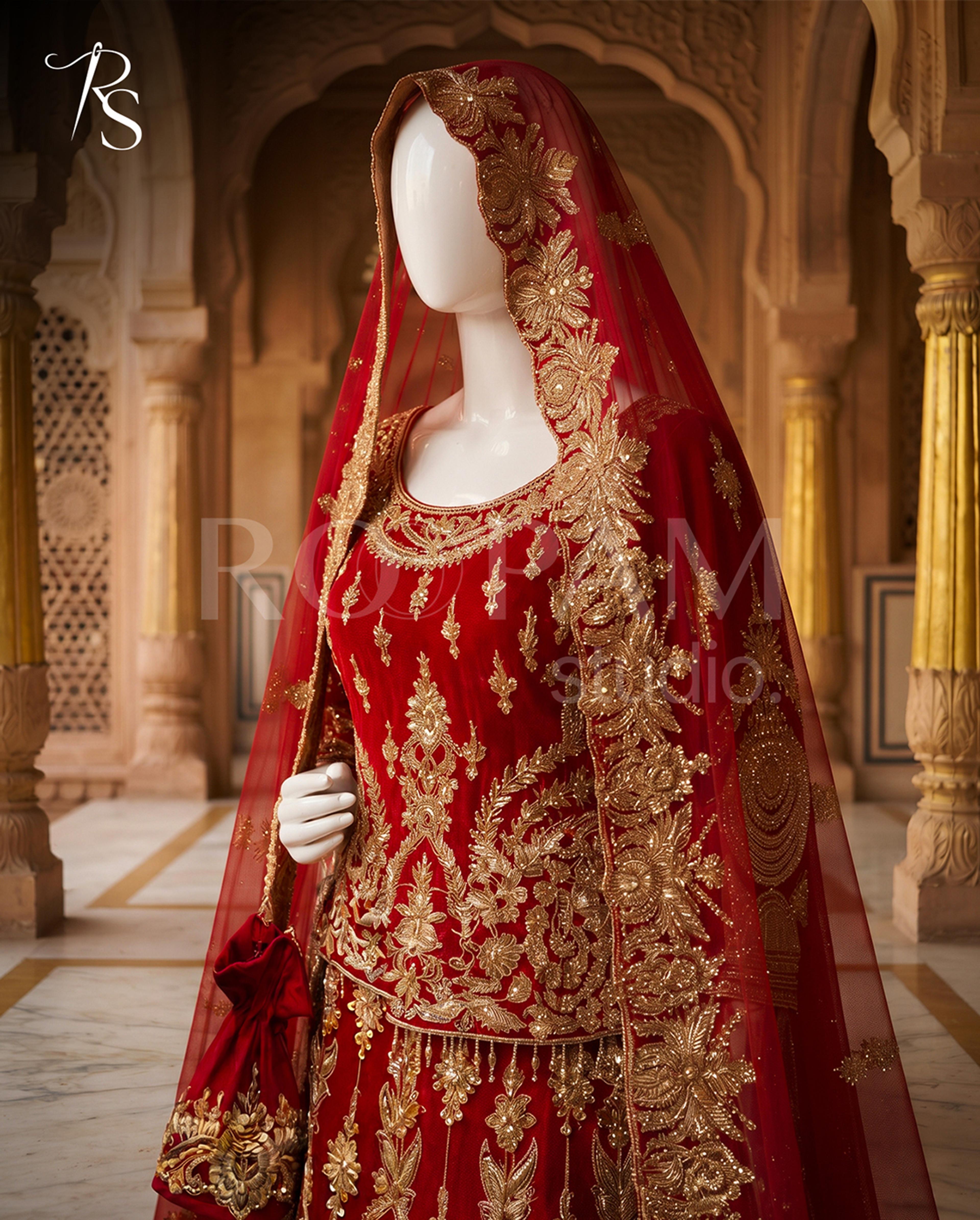 Royal Crimson Zardozi Bridal Lehenga Ensemble - Thumbnail 4