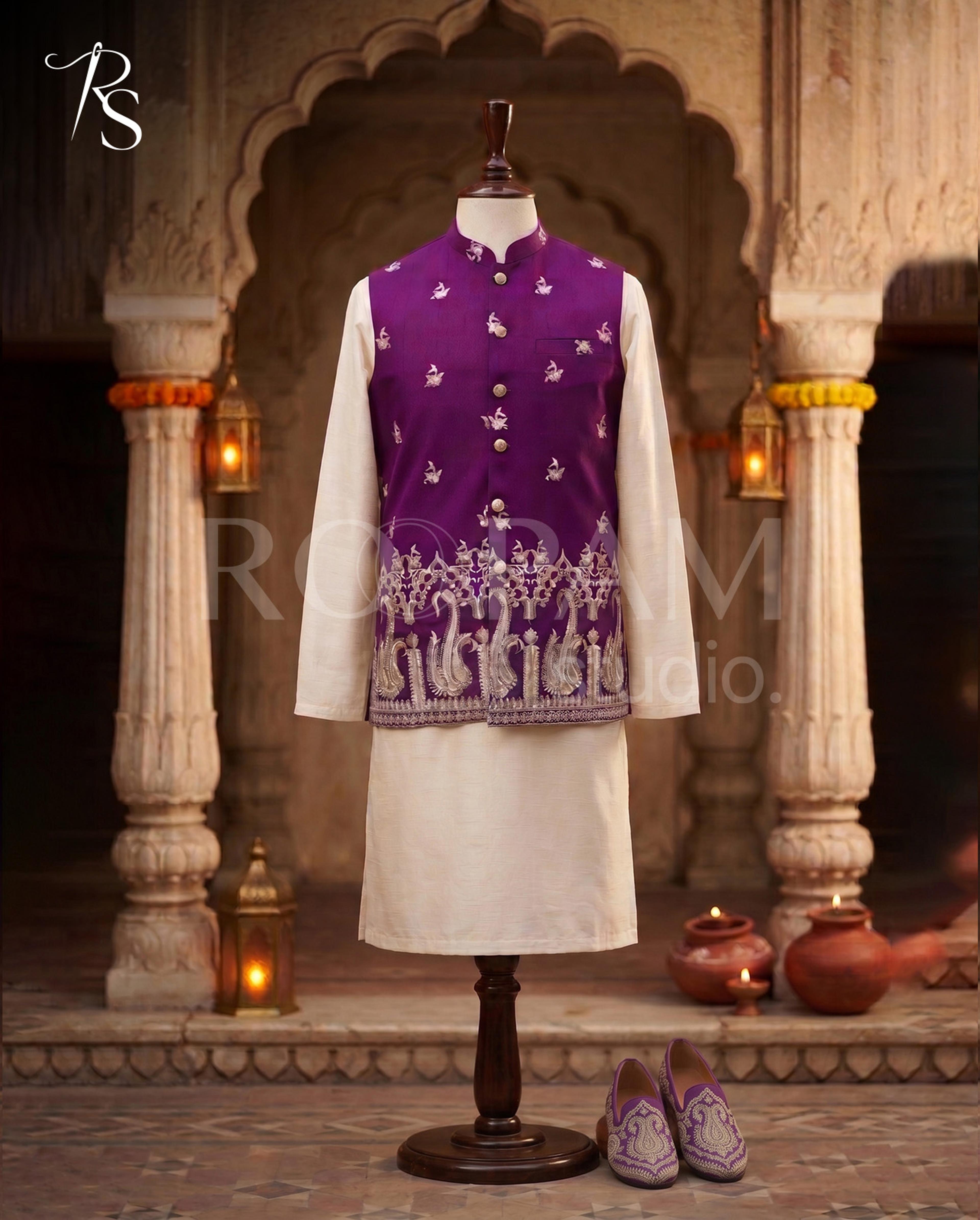 Roopam Studio Royal Purple Embroidered Luxury Waistcoat