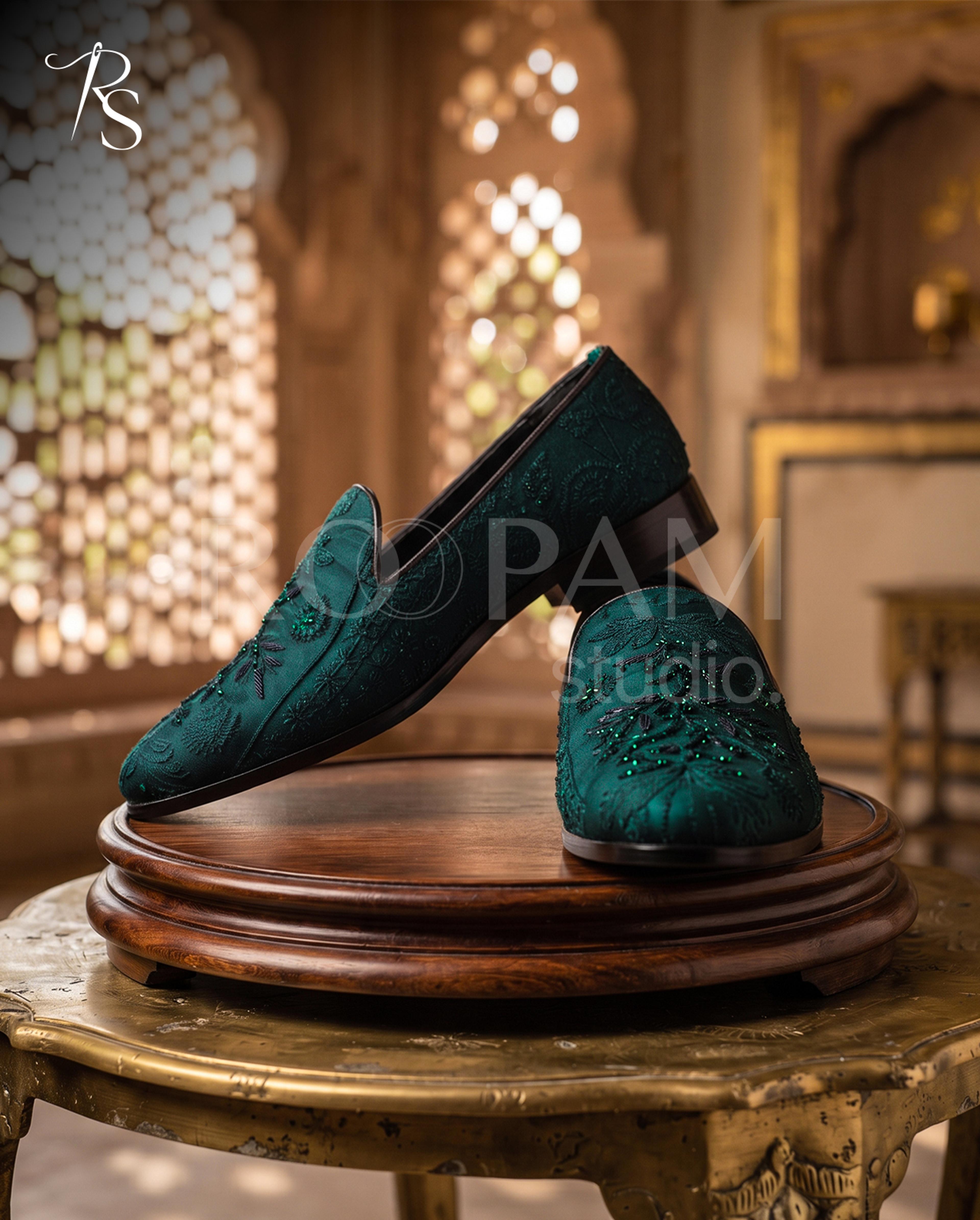 Teal Jewel Embellished Loafers - Thumbnail 1