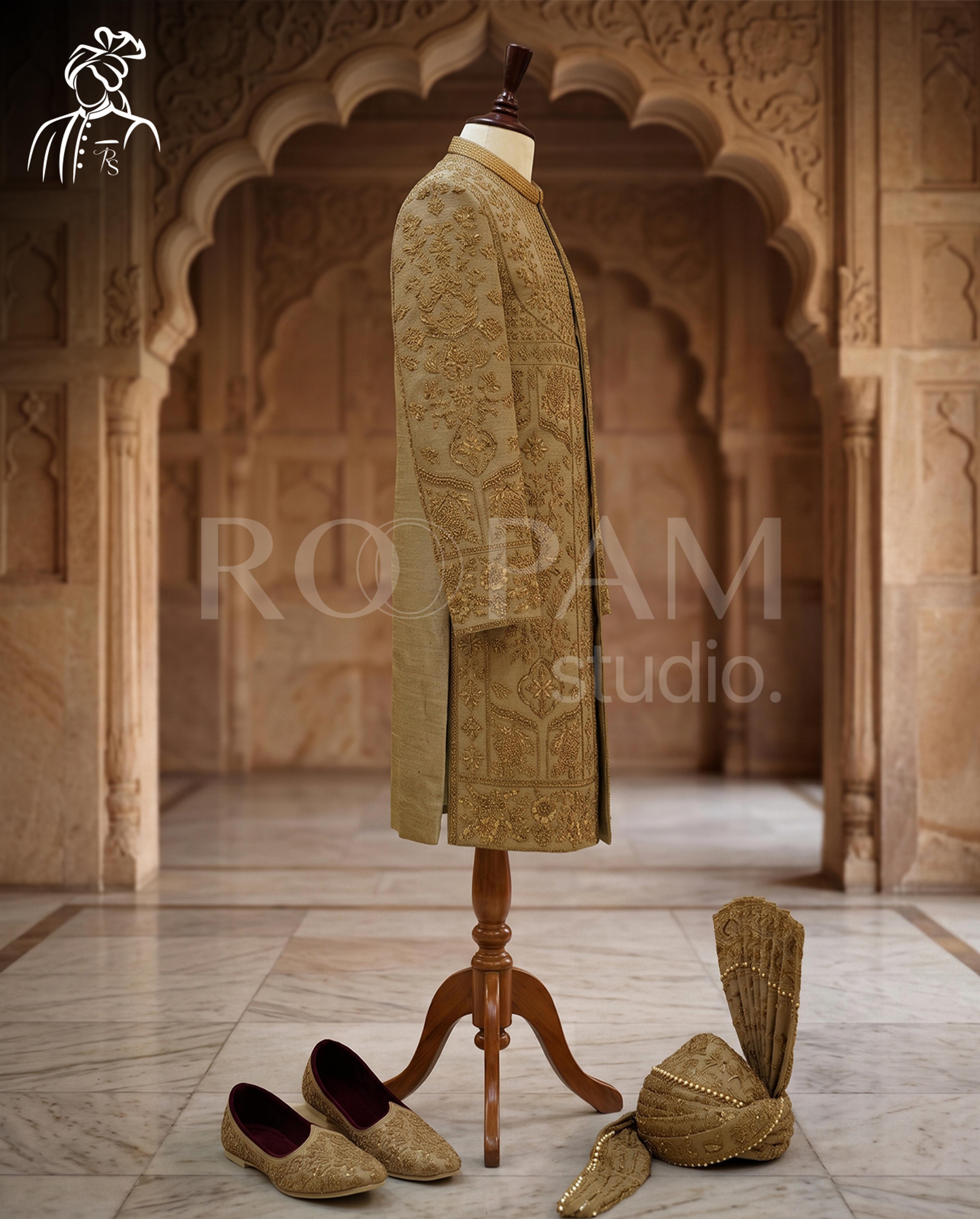 Roopam Studio Opulent Gold Zardozi Sherwani - Thumbnail 2