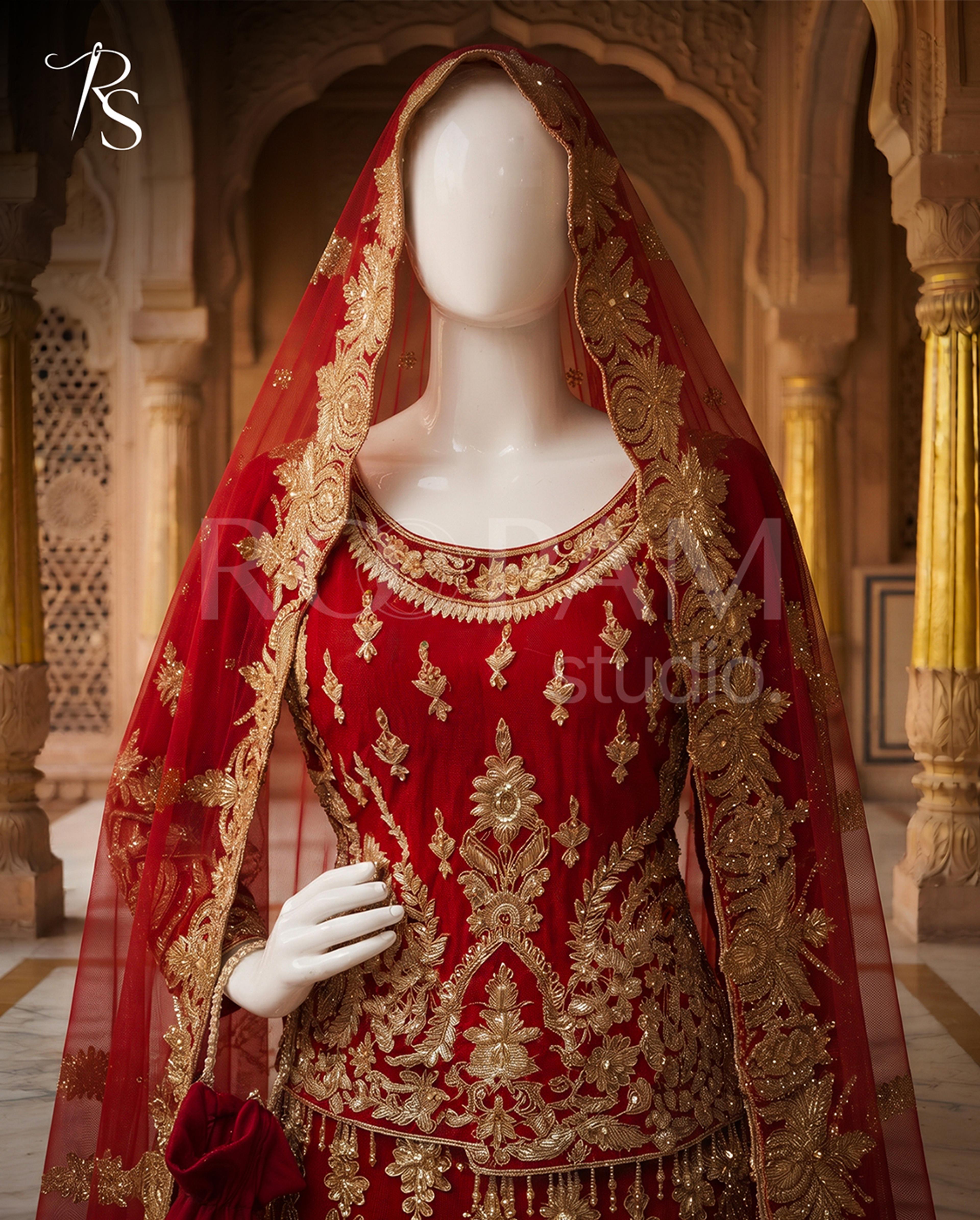 Royal Crimson Zardozi Bridal Lehenga Ensemble - Thumbnail 3