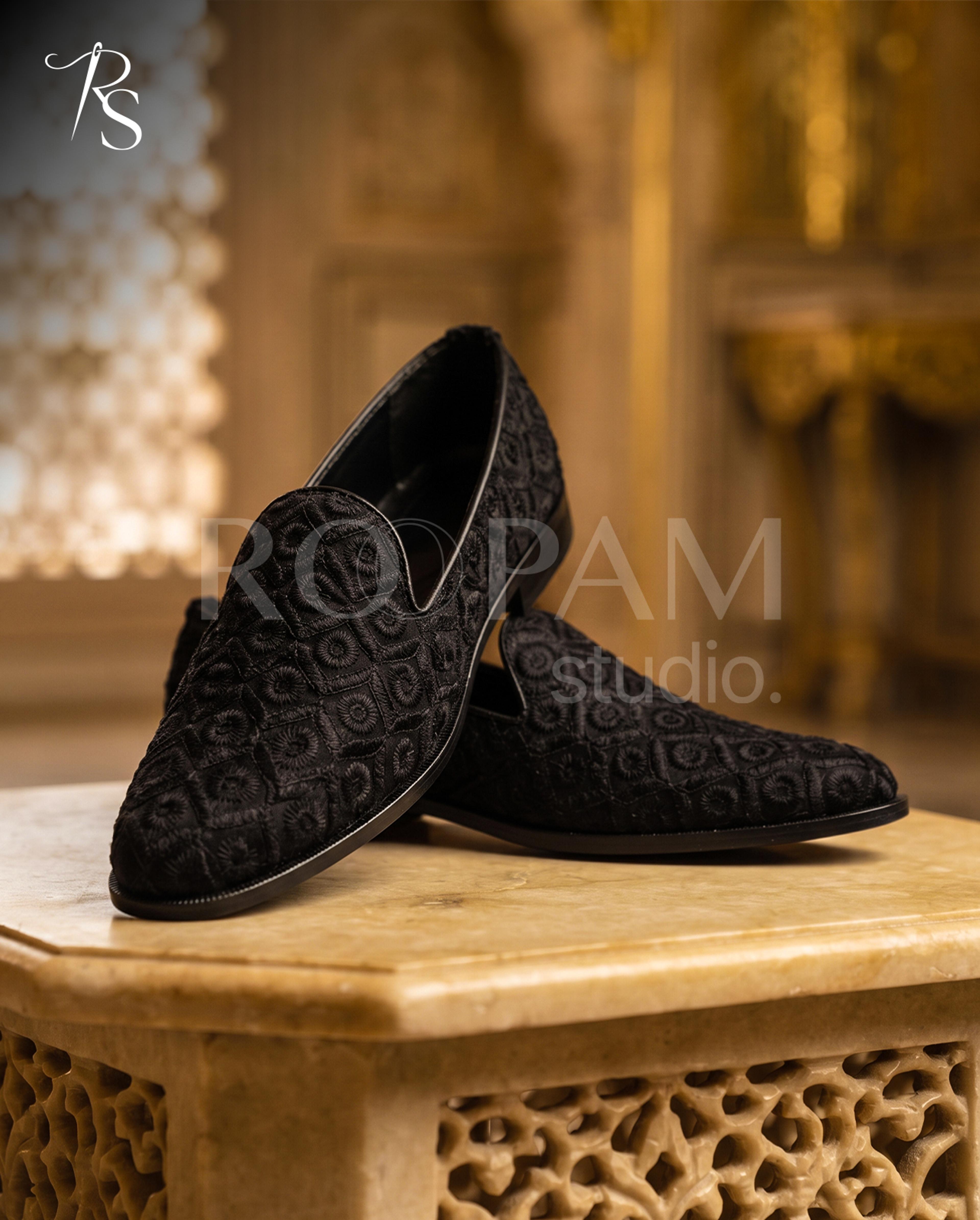 Midnight Noir Embroidered Loafers - Thumbnail 1
