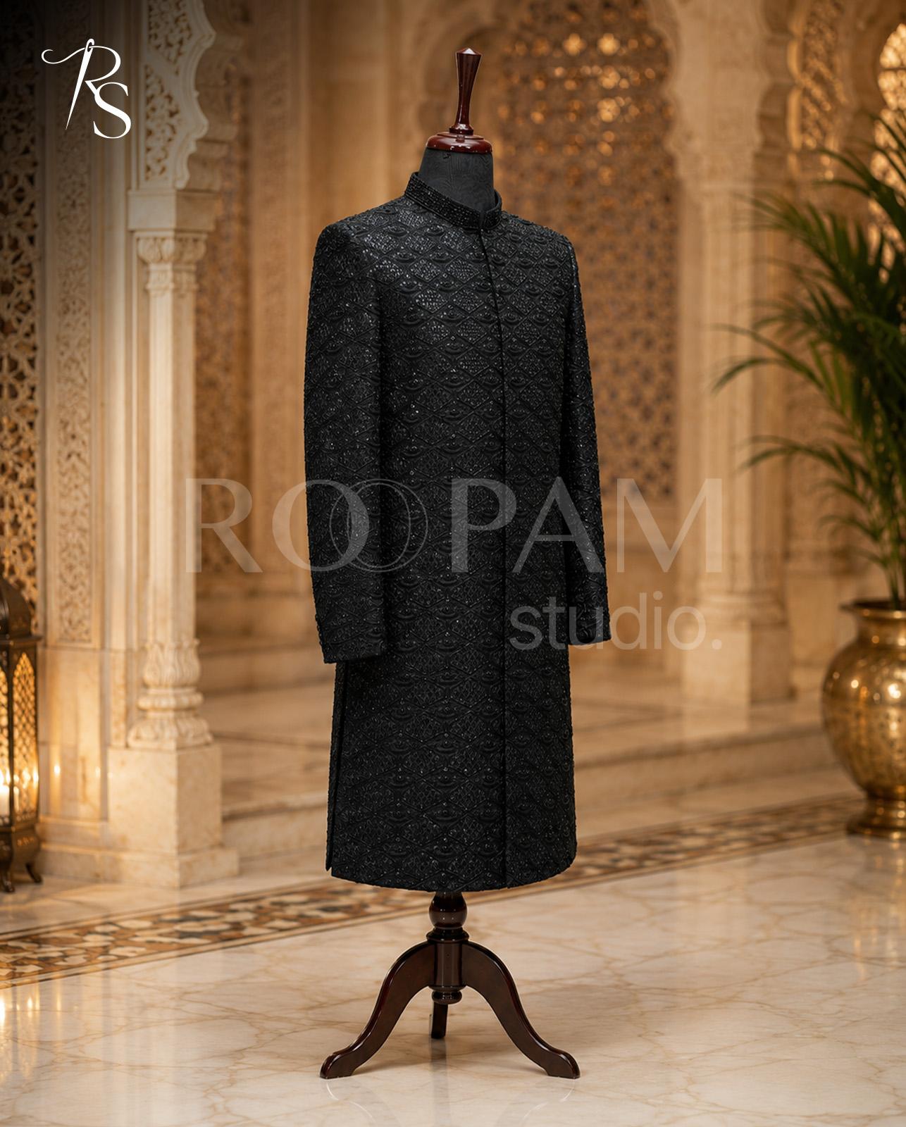 Premium All-Black Embroidered Sherwani - Image 1