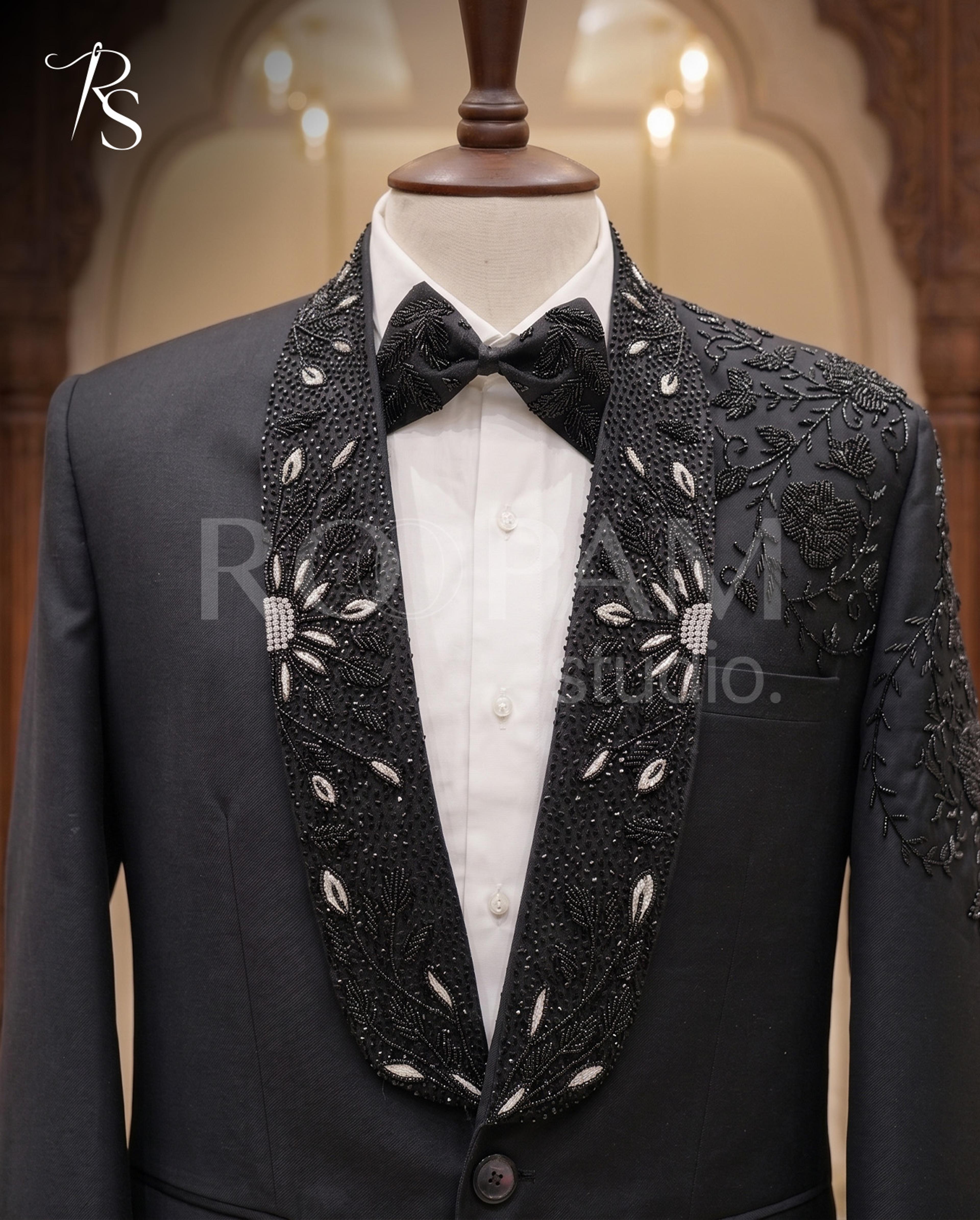 Premium Midnight Blue Embellished Tuxedo Suit - Thumbnail 5
