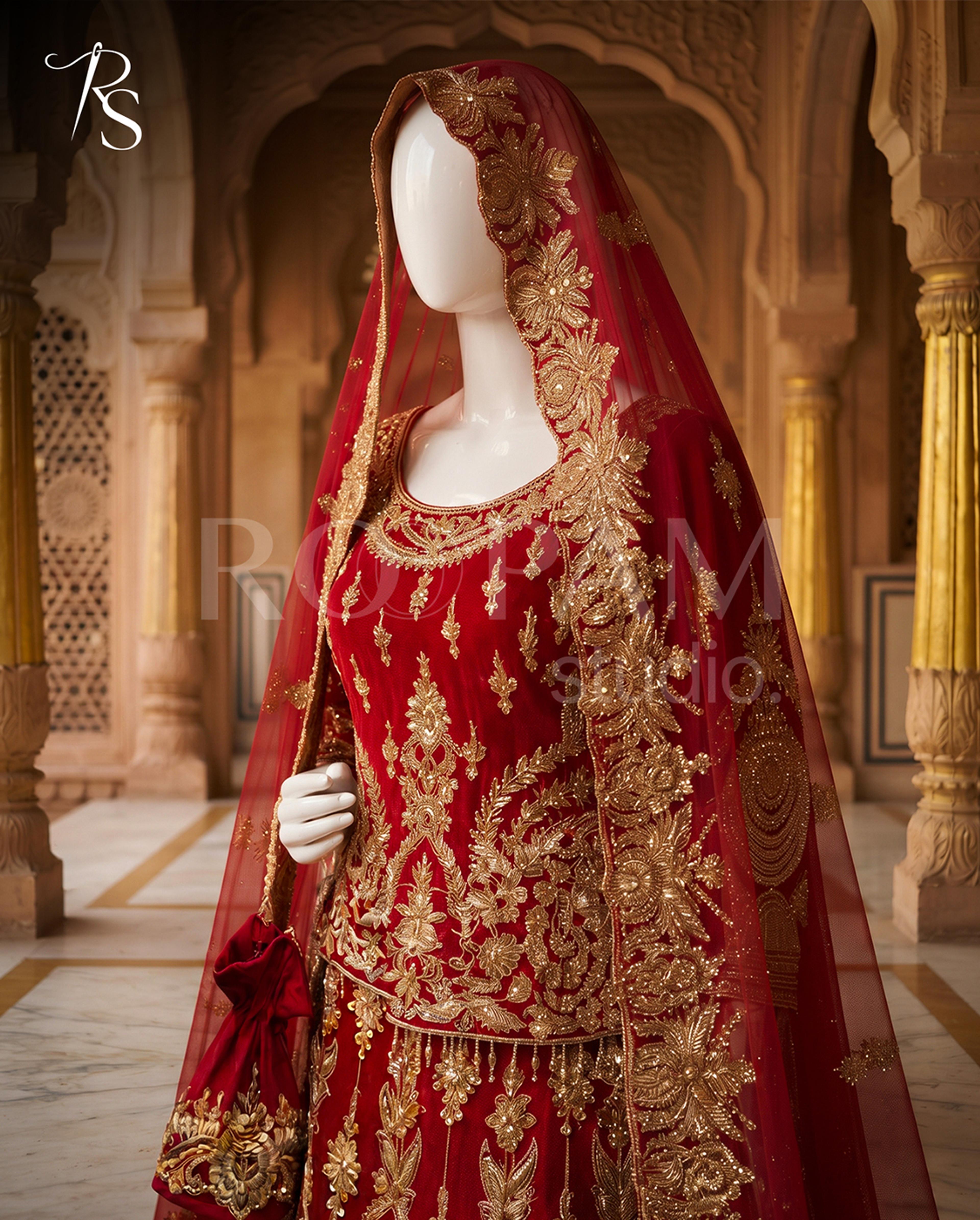 Royal Crimson Zardozi Bridal Lehenga Ensemble - Thumbnail 5