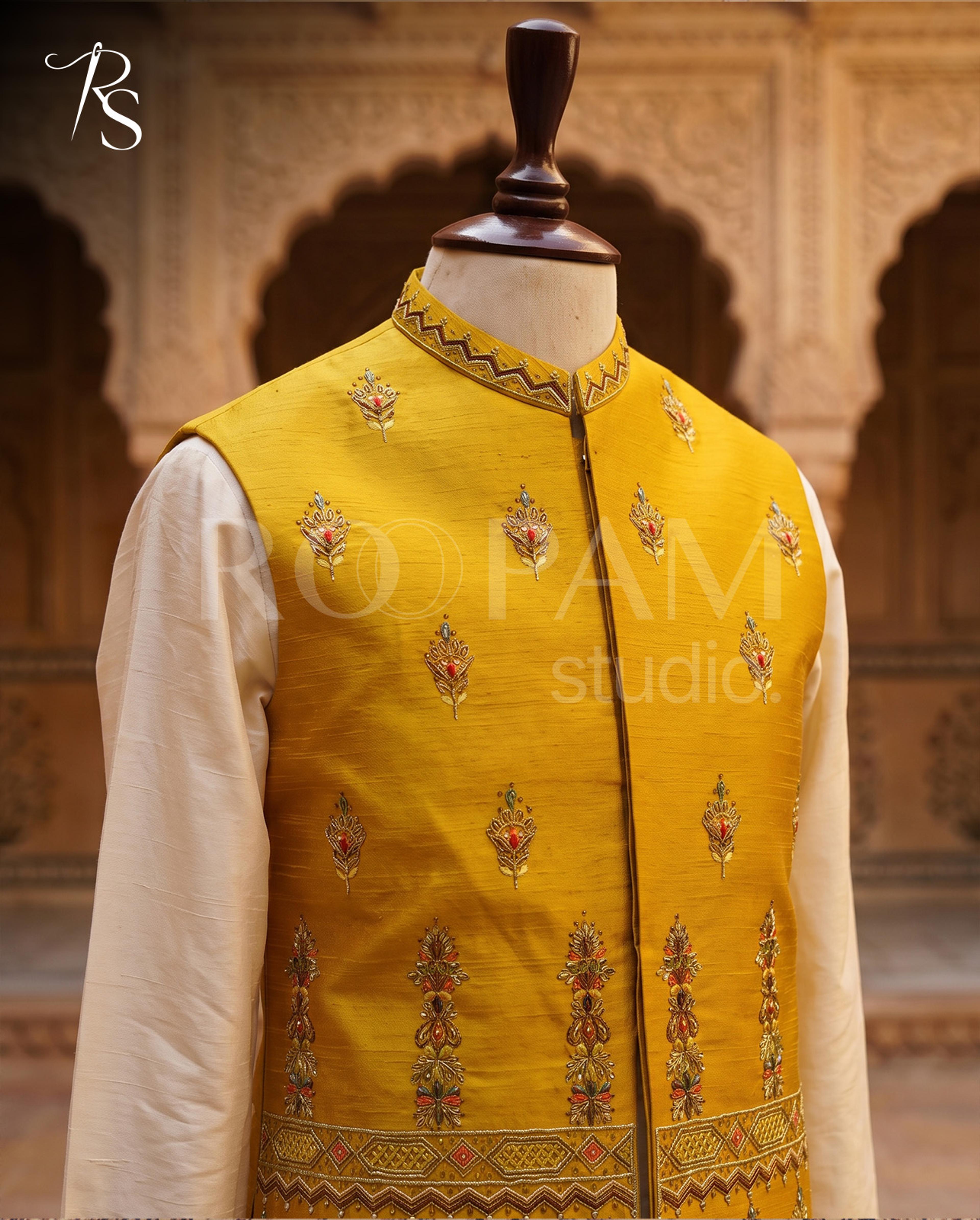 Roopam Studio Luxury Mustard Embroidered Waistcoat