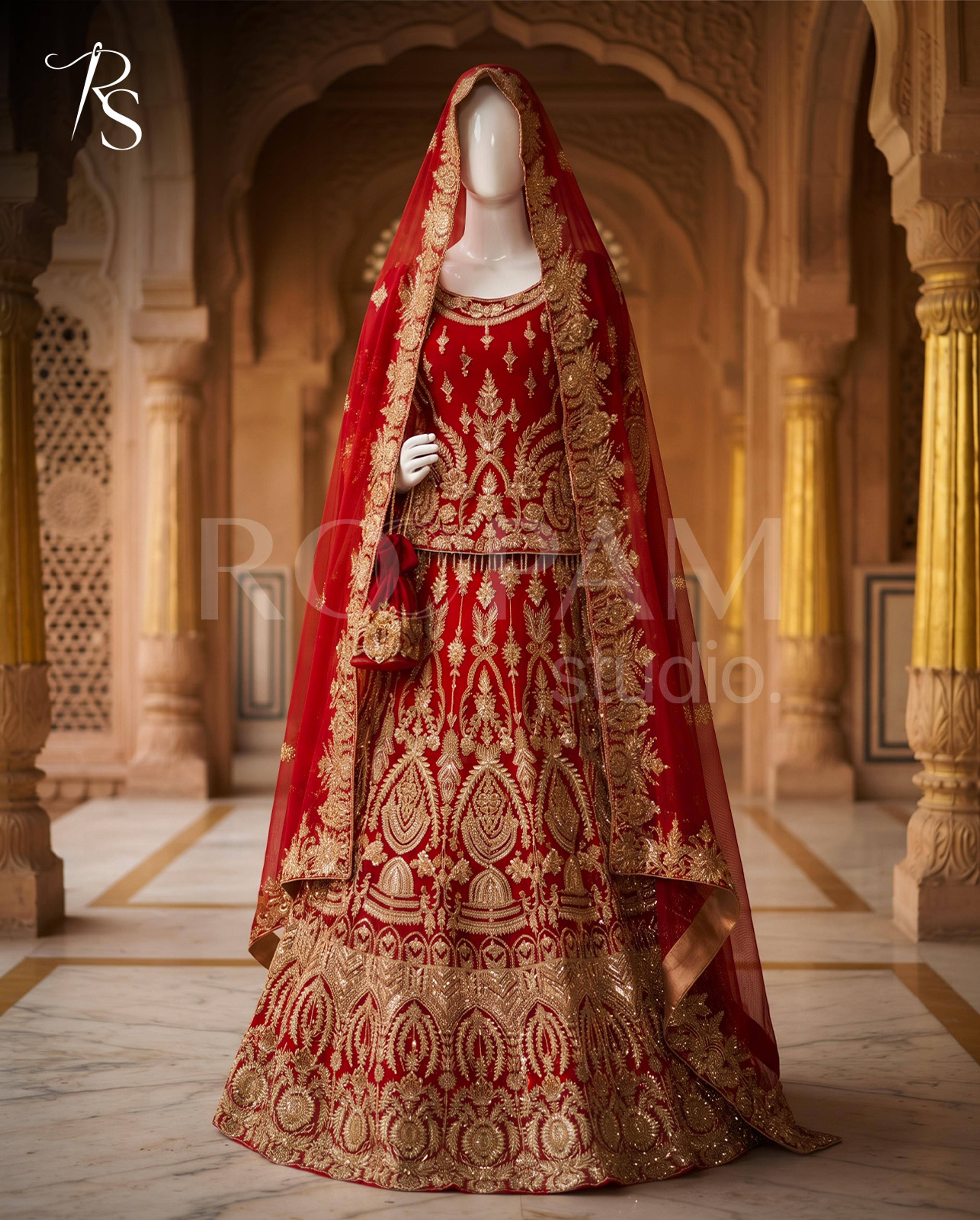 Royal Crimson Zardozi Bridal Lehenga Ensemble