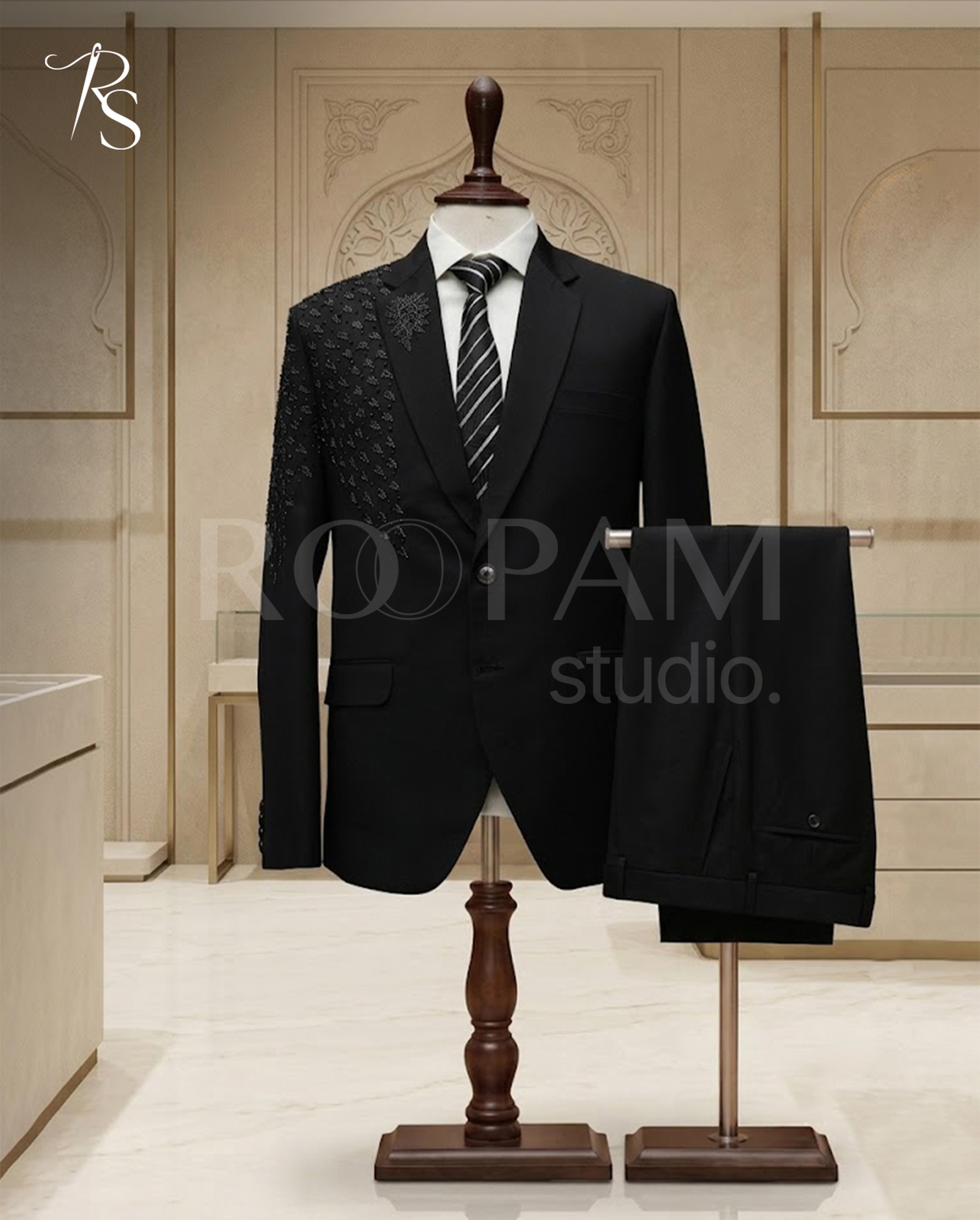 Premium Black Hand-Embellished Designer Suit (2-Piece) | Groom & Walima Wear
