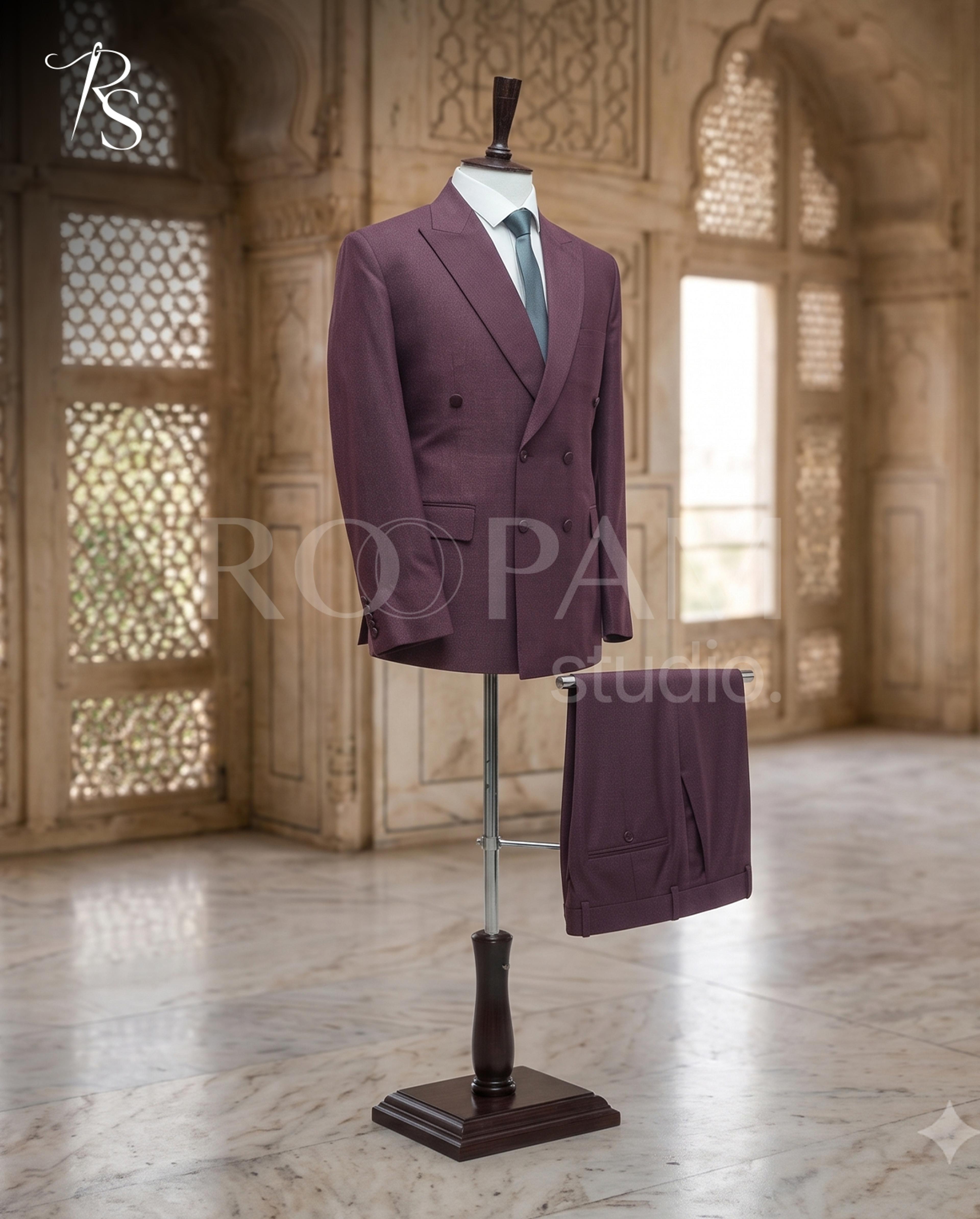 Premium Deep Maroon Double-Breasted Suit (2-Piece) - Thumbnail 1