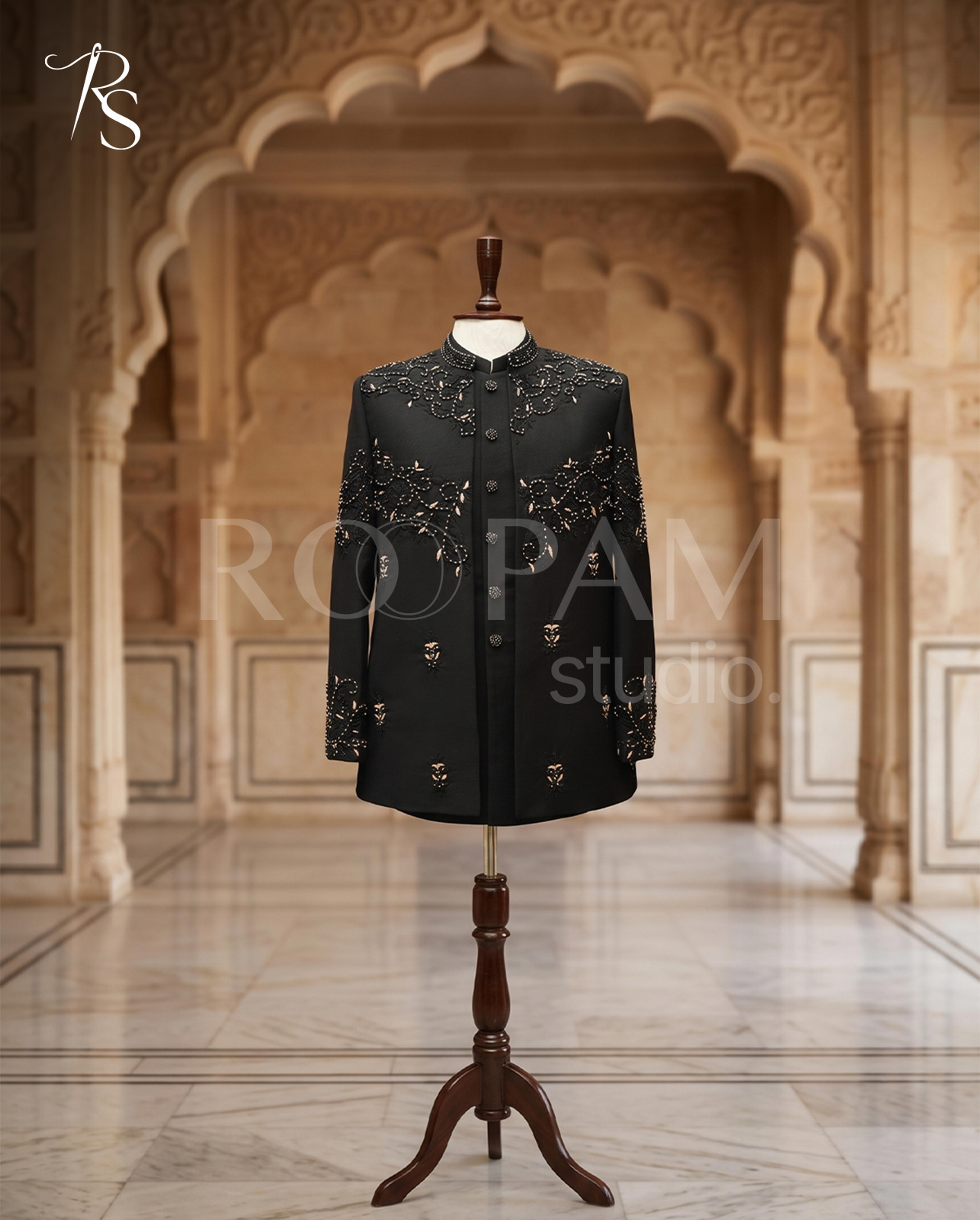 Premium Black Beaded Embellished Groom Prince Coat