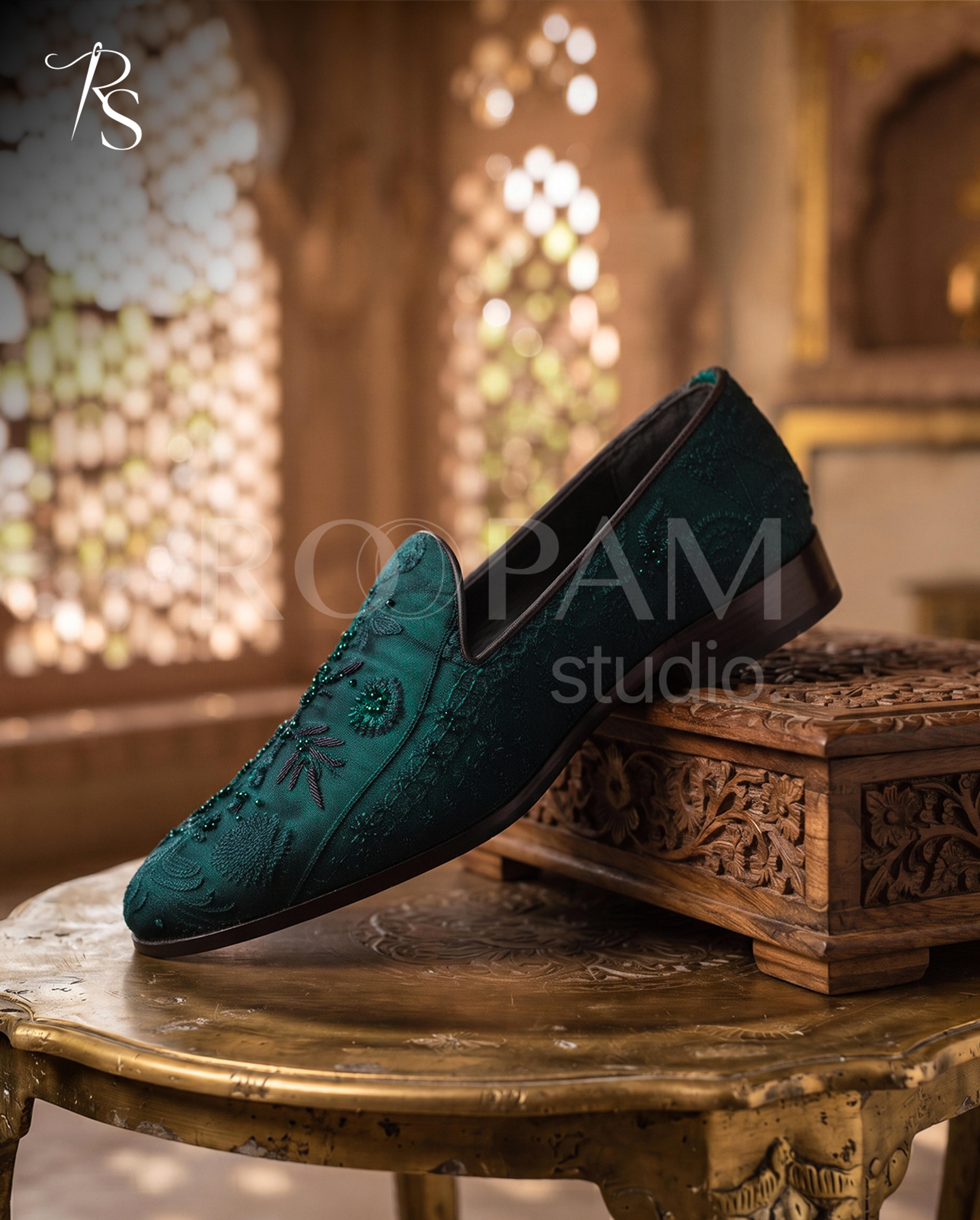 Teal Jewel Embellished Loafers - Thumbnail 2
