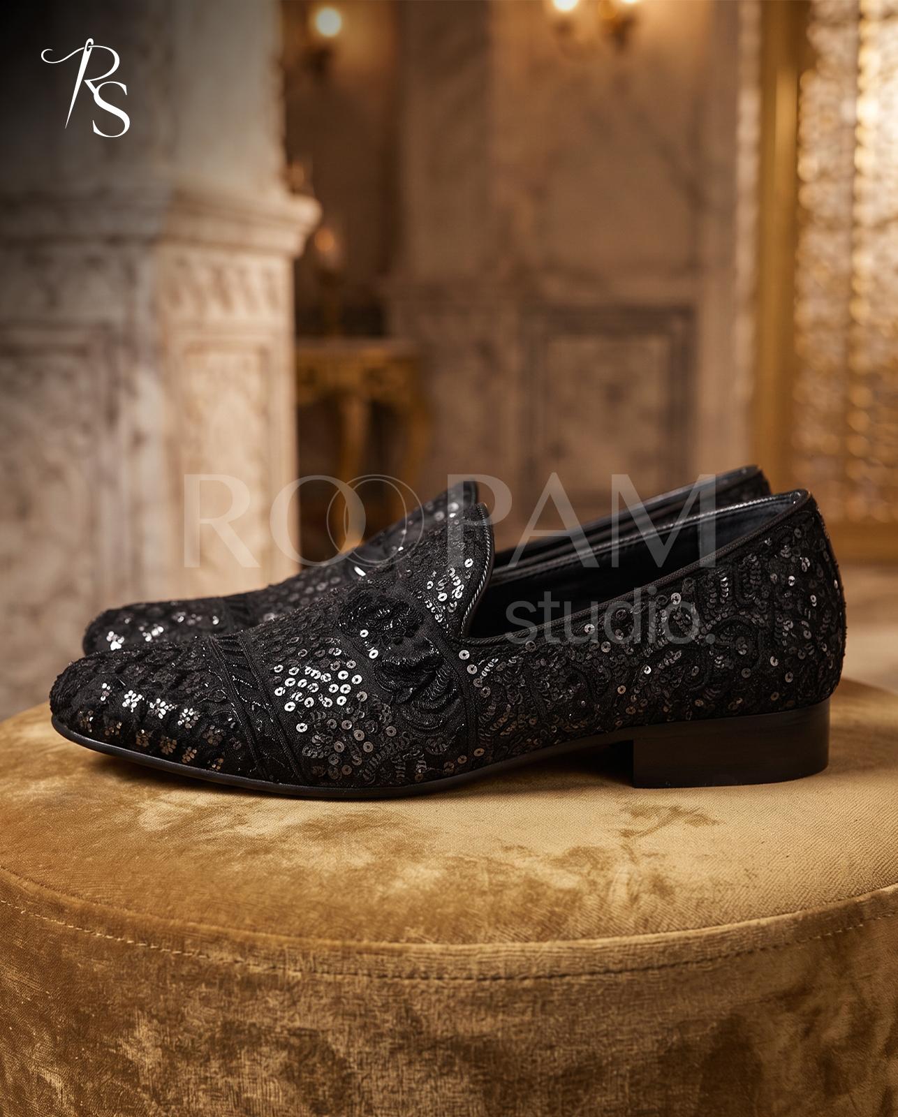 Onyx Sequin Embellished Loafers - Image 1