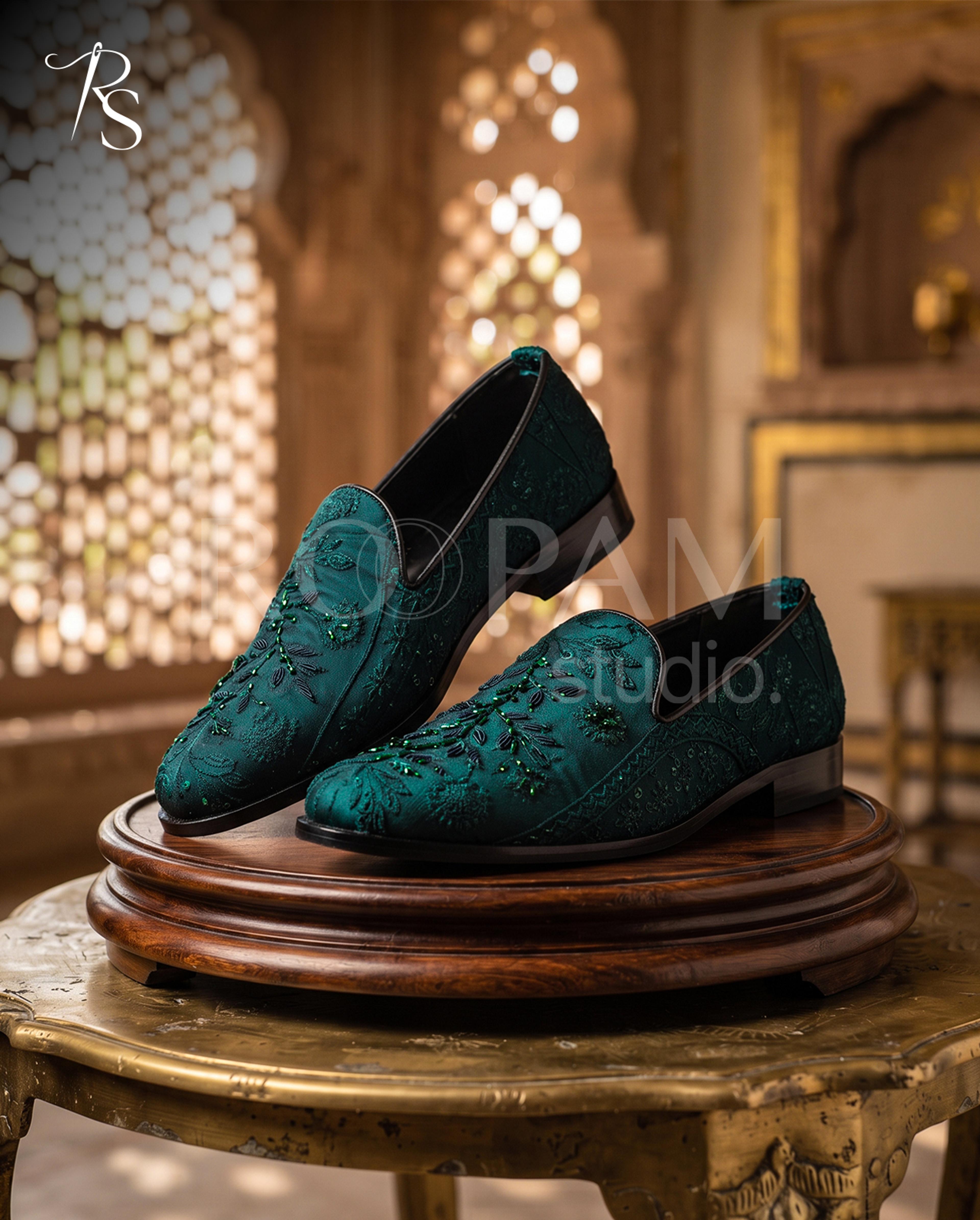 Teal Jewel Embellished Loafers - Thumbnail 3