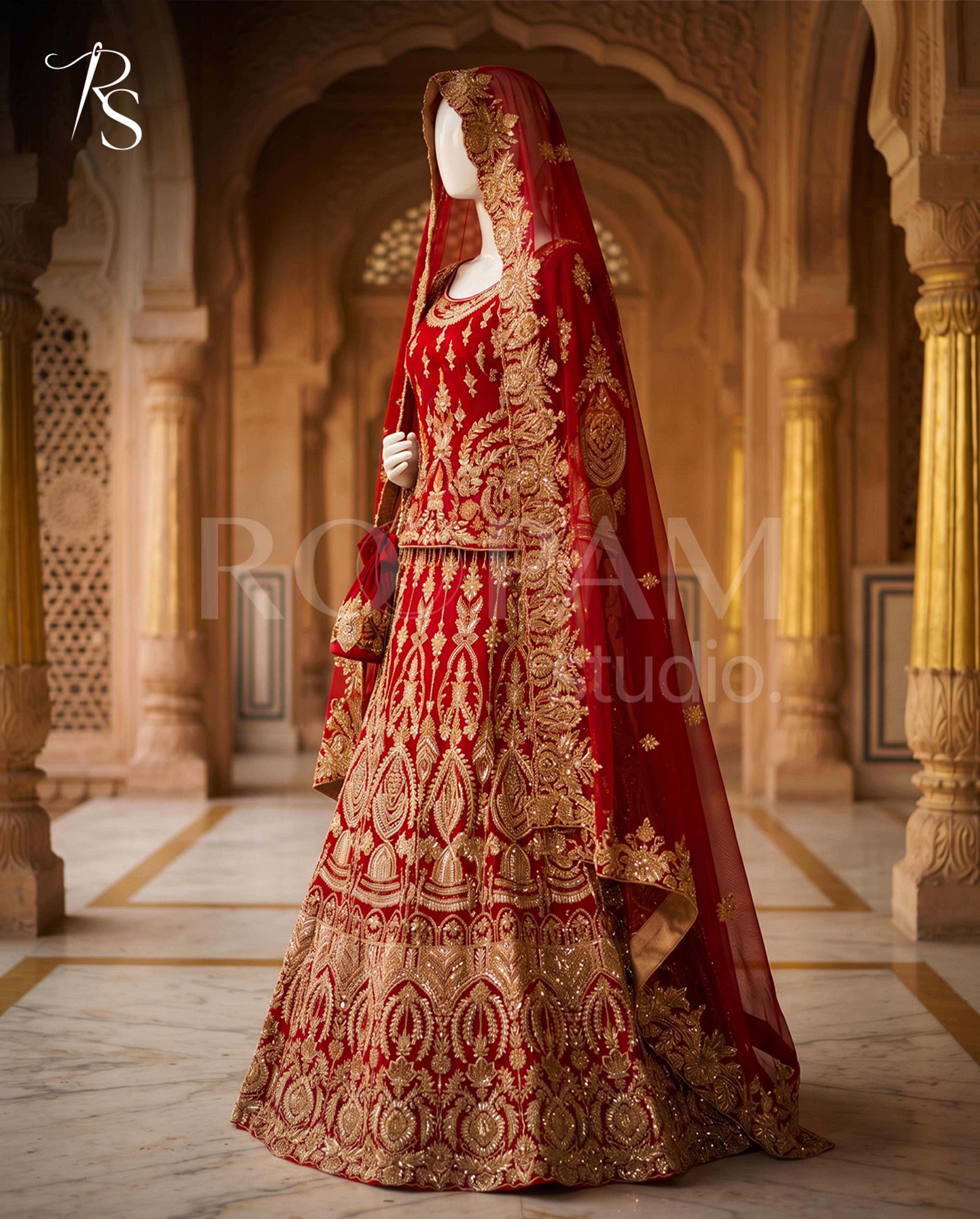 Royal Crimson Zardozi Bridal Lehenga Ensemble - Thumbnail 2