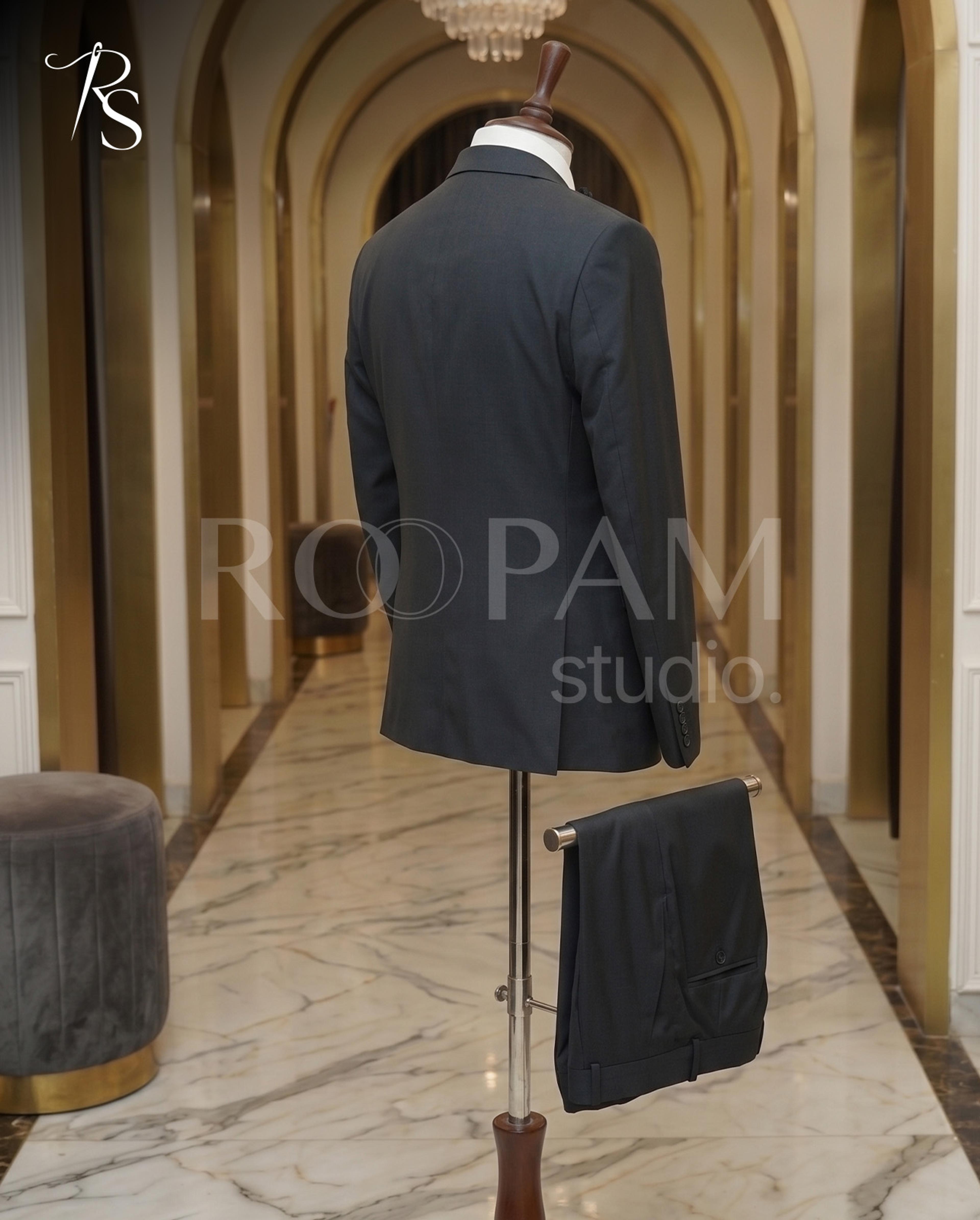Luxury Black Asymmetrical "Feather Motif" Beaded Suit (2-Piece) - Thumbnail 3