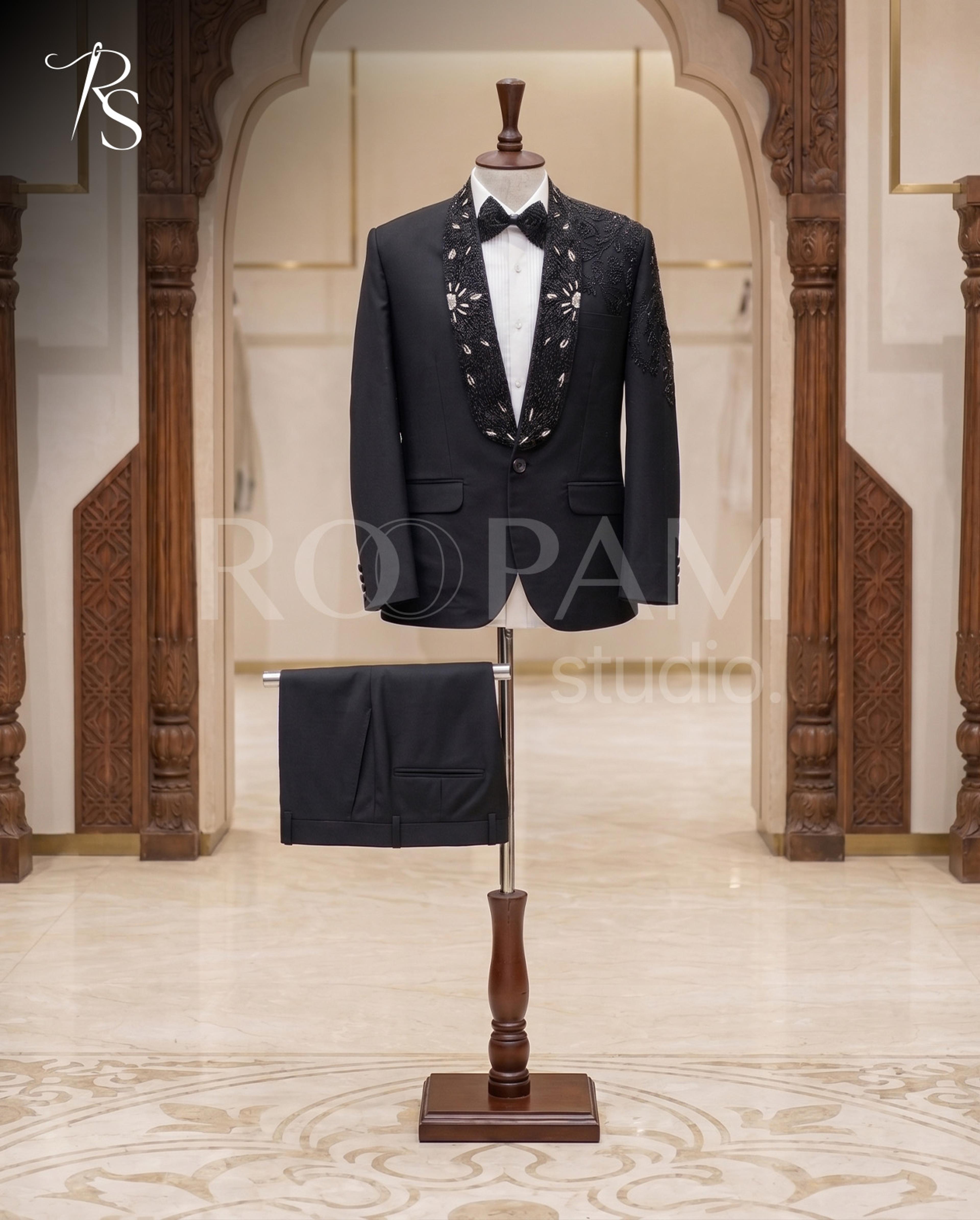 Premium Midnight Blue Embellished Tuxedo Suit - Thumbnail 4